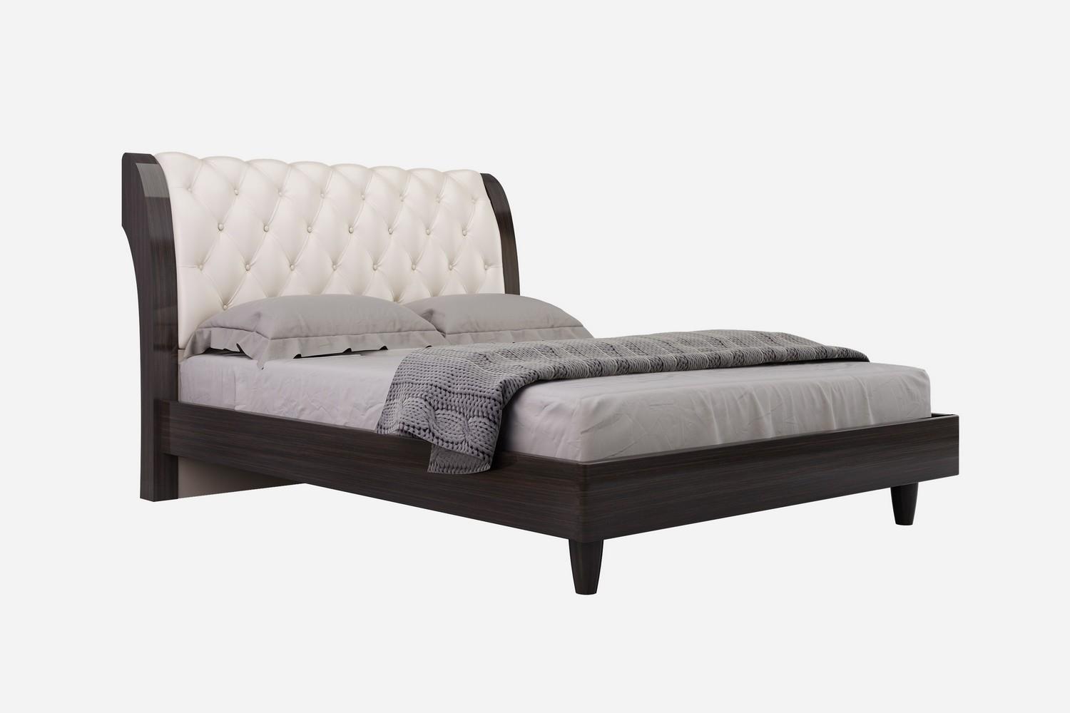 

    
Wenge Finish White Eco-Leather Tufted Queen Size Bed Paris Global United
