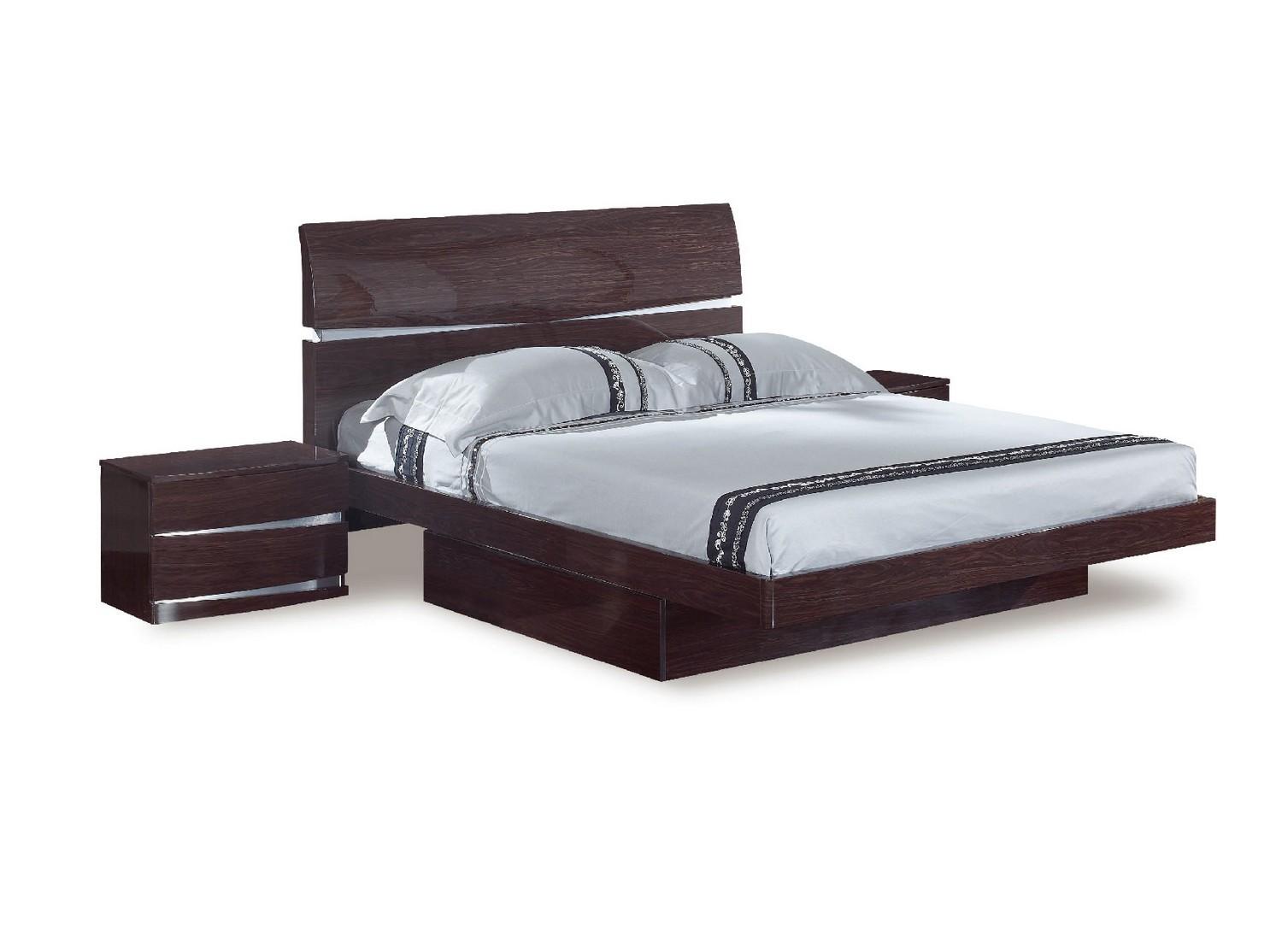 Contemporary, Modern Platform Bedroom Set Wynn WYNN-BED-WENGE-Q-3-PC in Wenge, Silver Lacquer