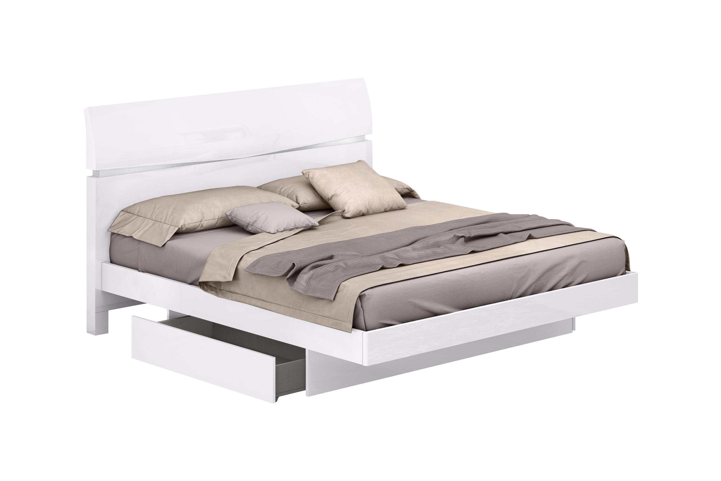 Contemporary, Modern Platform Bed Wynn WYNN-BED-WHITE-EK in White, Silver Lacquer