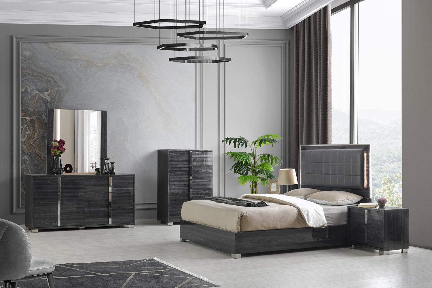 

    
 Shop  Gloss Grey Finish King Bedroom Set w/LED light 3Pcs Modern J&M Giulia
