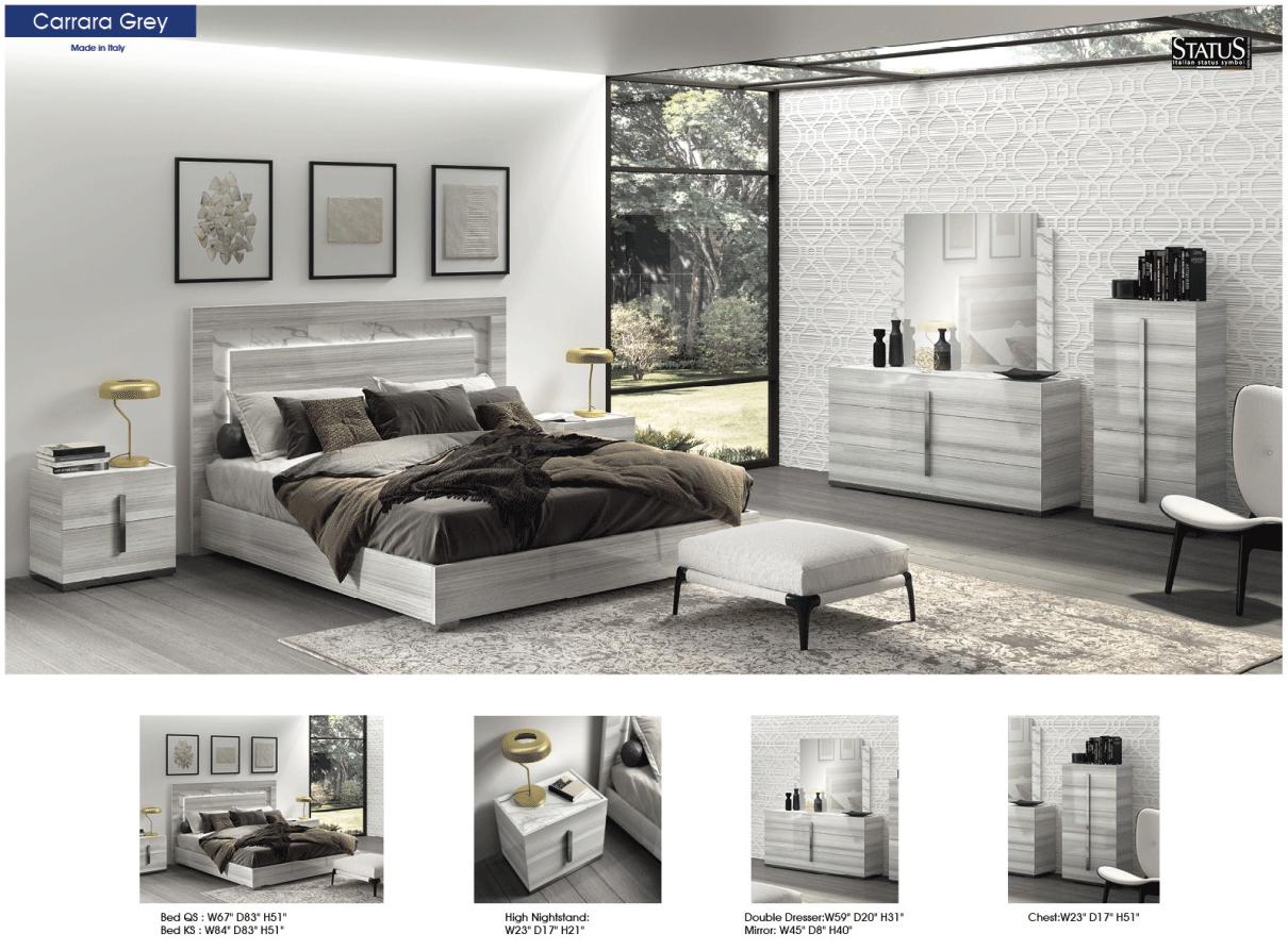 

    
CARRARABEDKSGREY-2NDM-5PC Glossy Gray King Bed Set 5Pcs w/ LED Headboard CARRARA ESF Modern MADE IN ITALY
