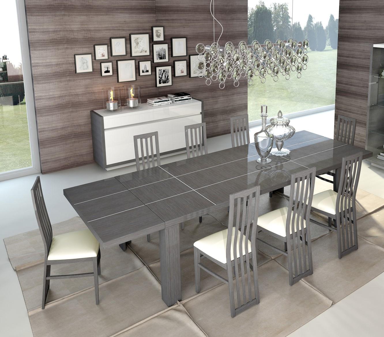 Contemporary Dining Table Set Mangano Mangano-10PC in White, Gray Eco-Leather