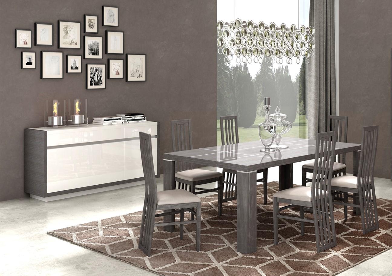 Contemporary Dining Table Set Mangano Mangano-8PC in White, Gray Eco-Leather
