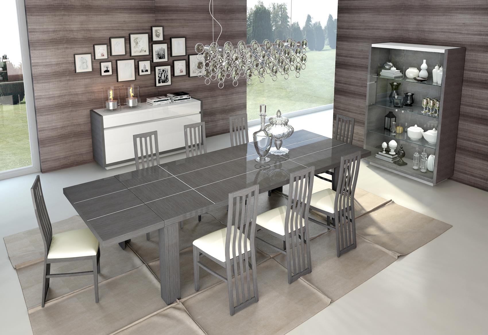 Contemporary Dining Table Set Mangano Mangano-11PC in White, Gray Eco-Leather