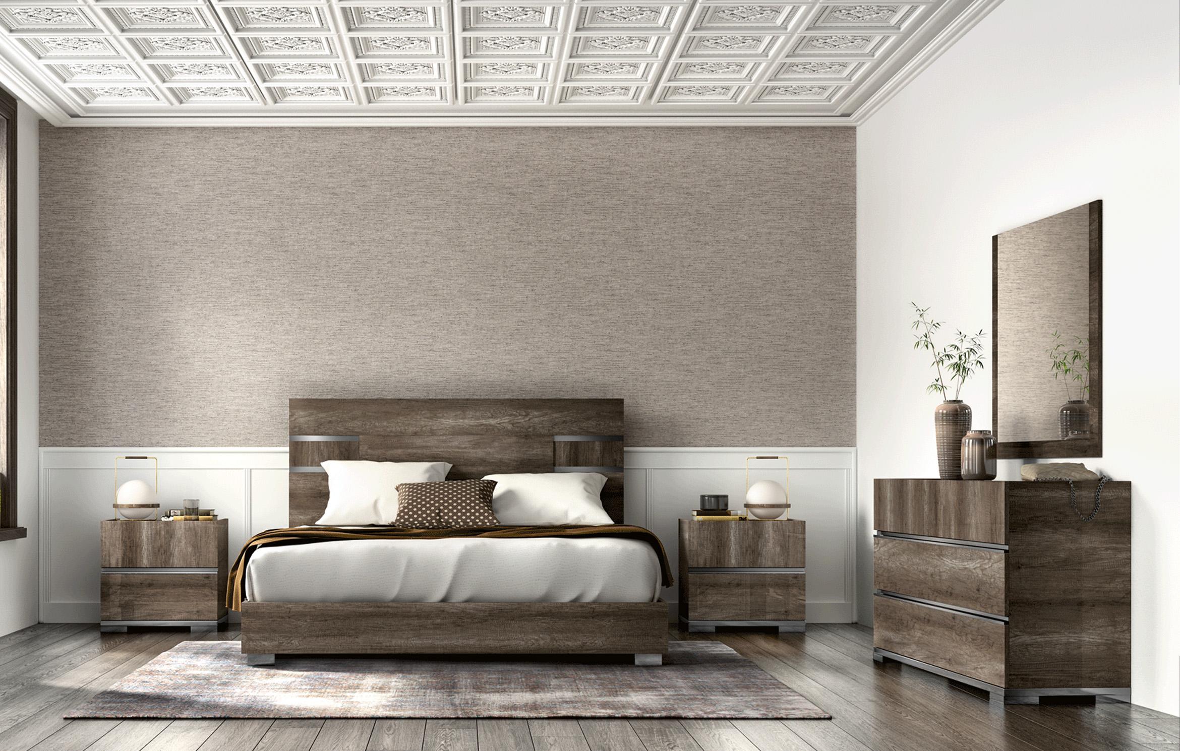 

    
Glossy Vintage Oak Queen Bedroom Set 5 KAMEA ESF Classic Modern MADE IN ITALY
