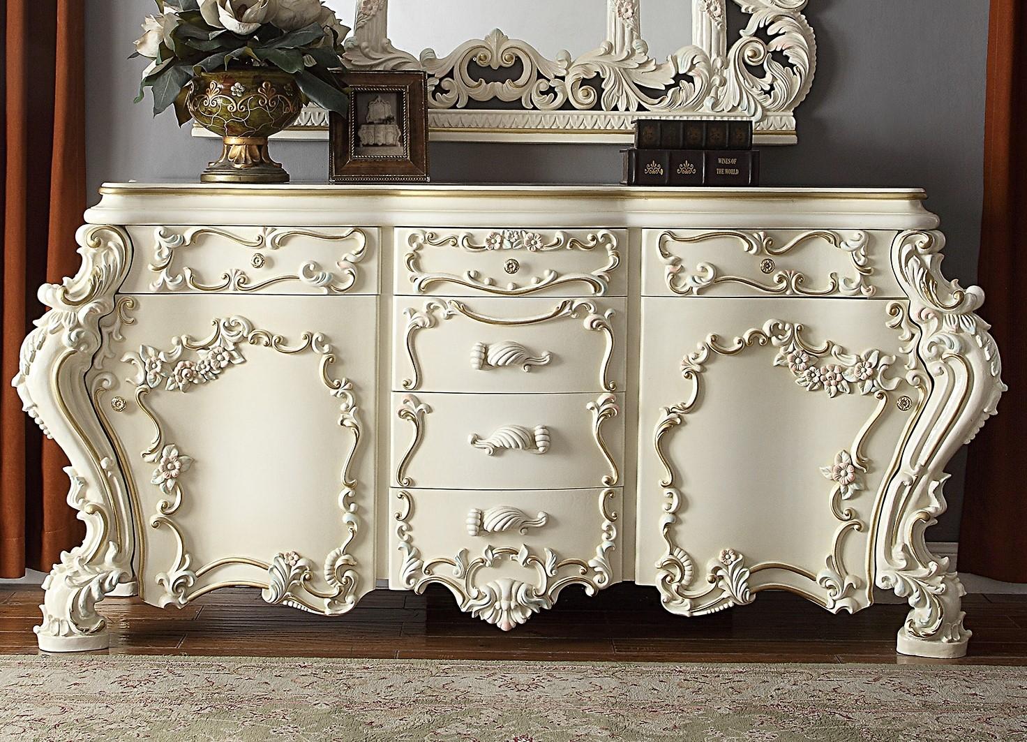 Traditional Combo Dresser HD-8089 HD-DR8089 in White Glossy