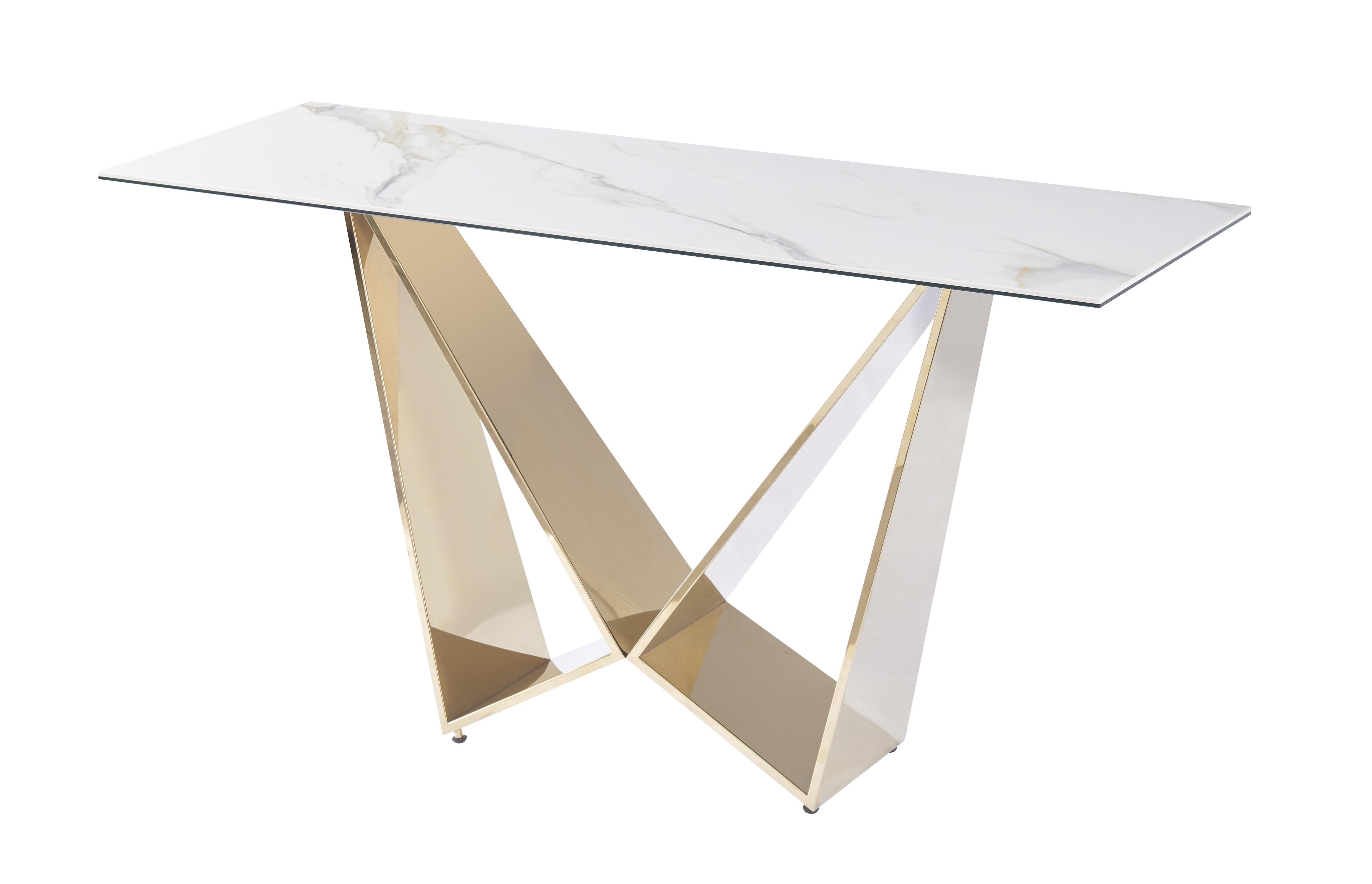Contemporary Console Table Orleans SKU 17830-CNS-T in Chrome, White 