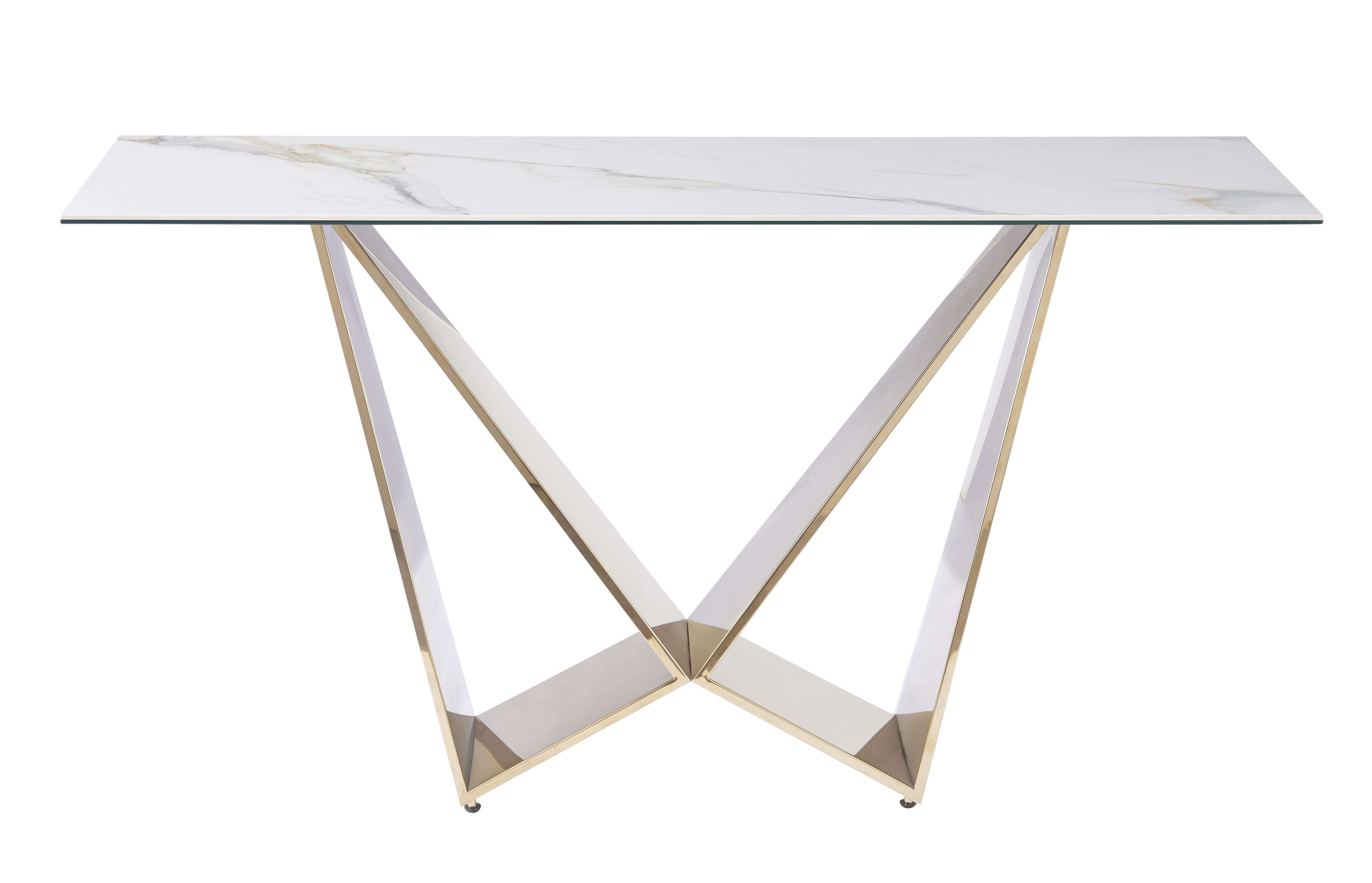 

    
Glossy White Ceramic Top Polished Brass Base Console Table by J&M Furniture Orleans
