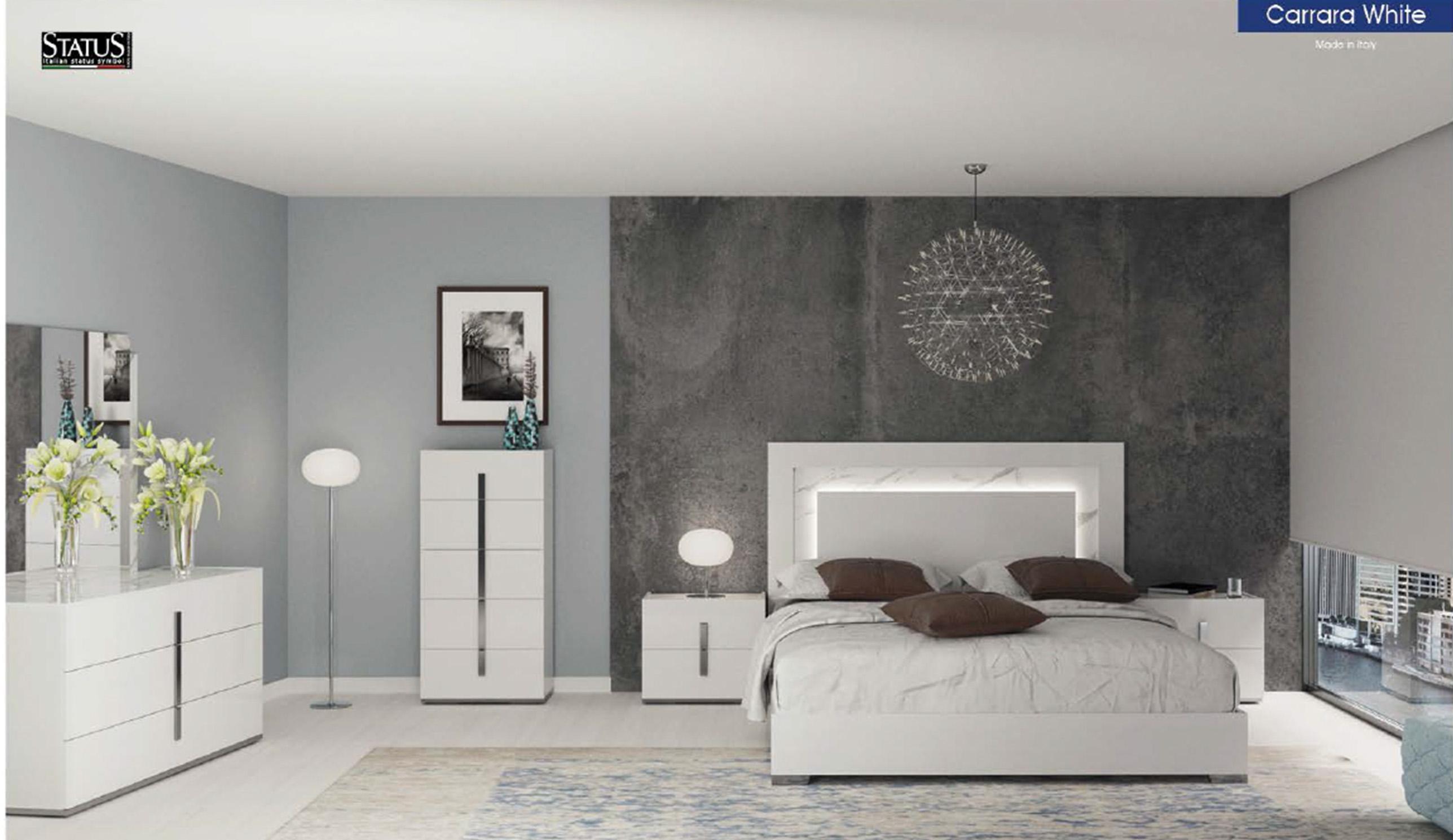 

    
 Order  Glossy White King Bed Set 5 w/ LED Headboard CARRARA ESF Modern MADE IN ITALY
