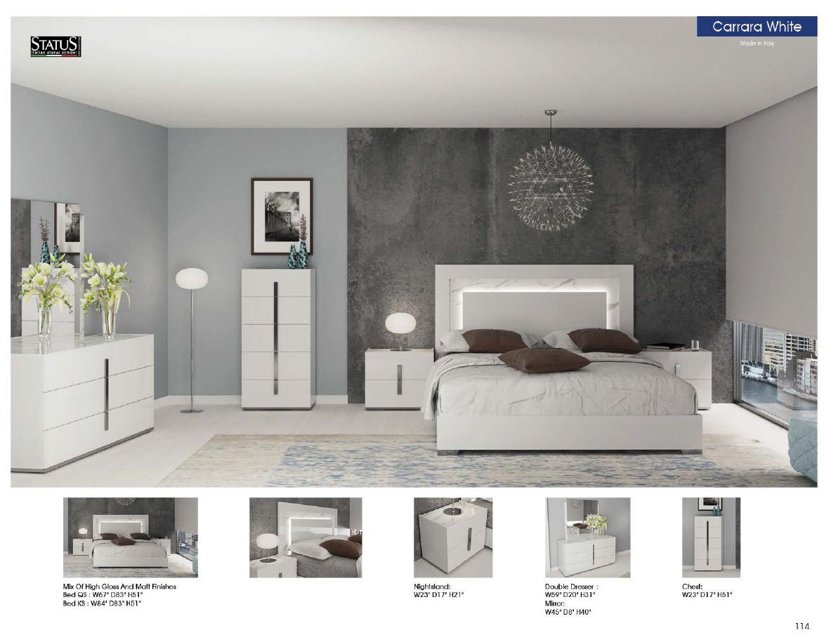 

    
 Shop  Glossy White King Bed Set 5 w/ LED Headboard CARRARA ESF Modern MADE IN ITALY

