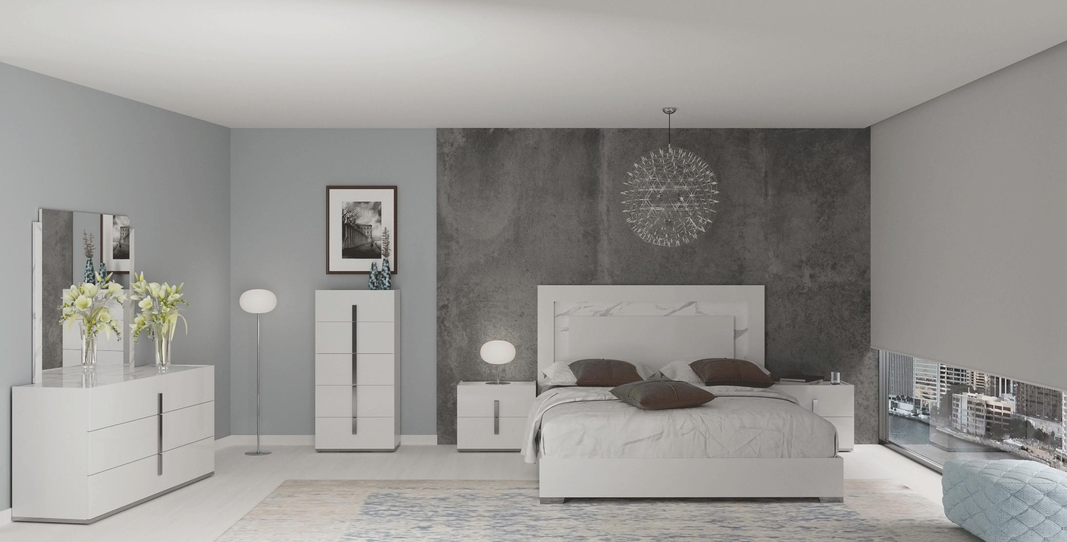 

    
Glossy White King Bed Set 6 w/ LED Headboard CARRARA ESF Modern MADE IN ITALY
