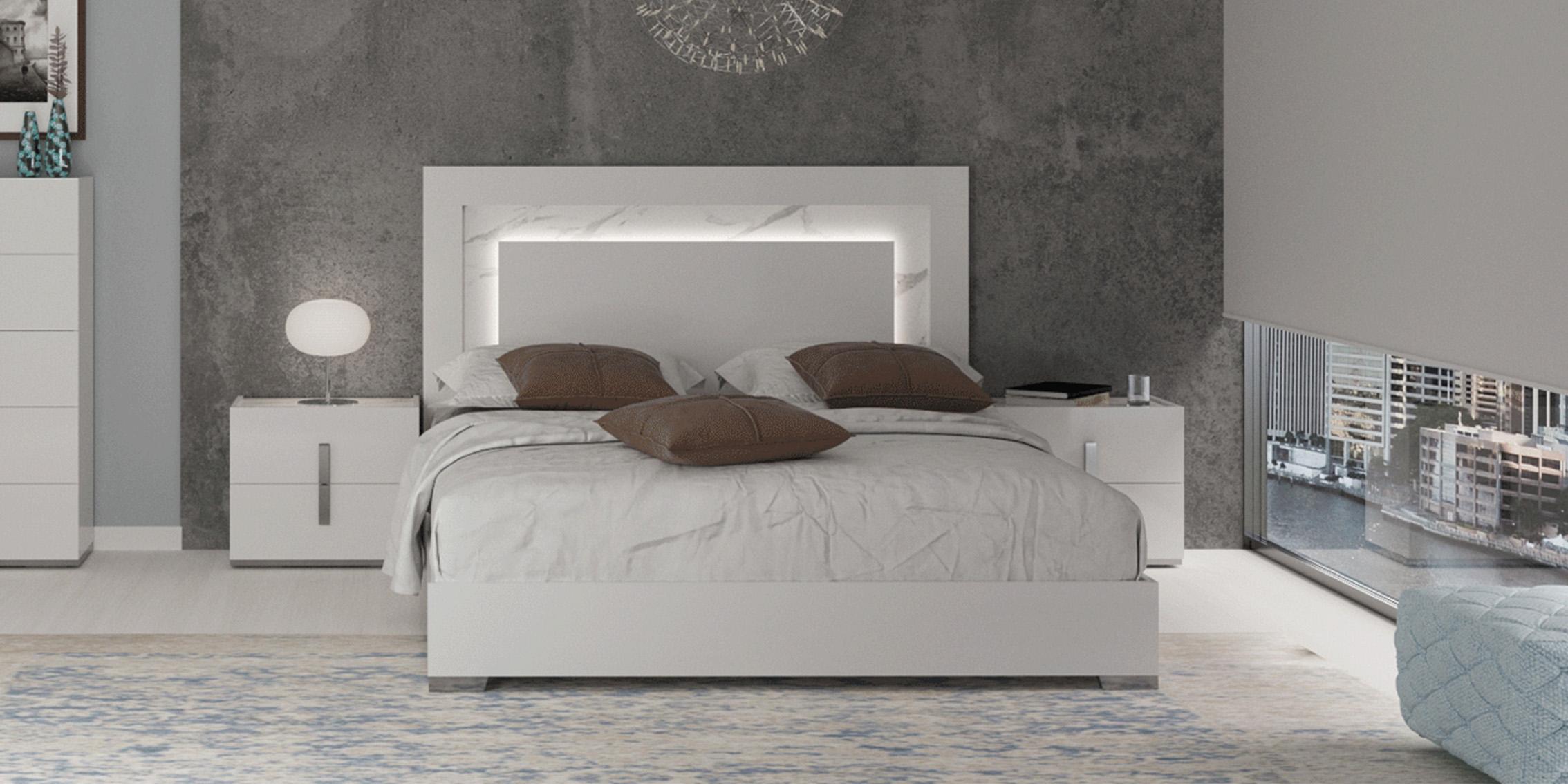 

    
Glossy White Queen Bed Set 3 w/ LED Headboard CARRARA ESF Modern MADE IN ITALY
