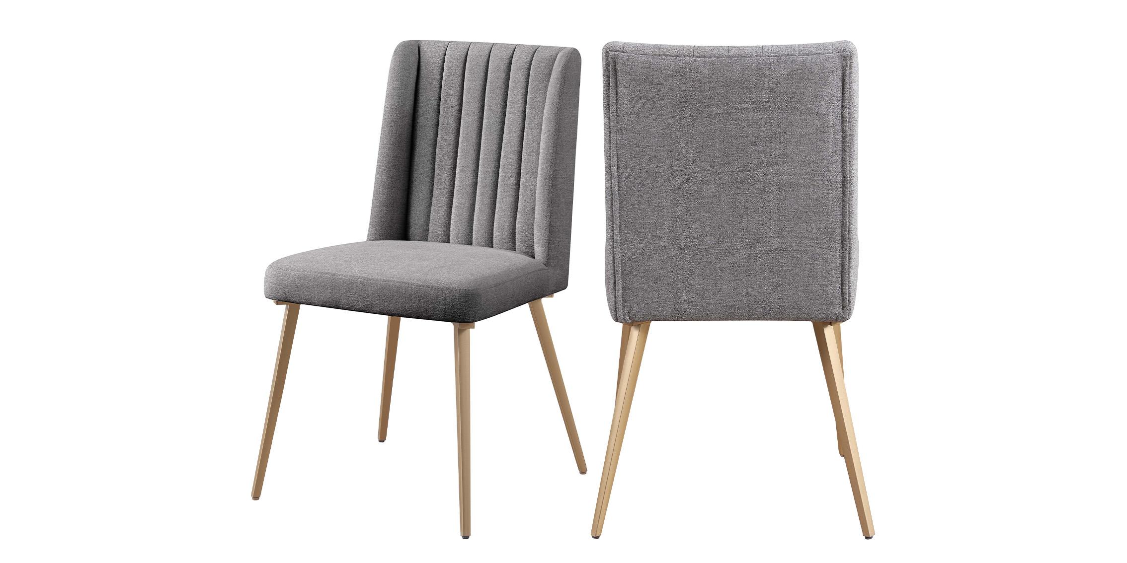 

    
Gold Brushed & Grey Linen Dining Chair Set 2Pc ELEANOR 932Grey-C Meridian Modern
