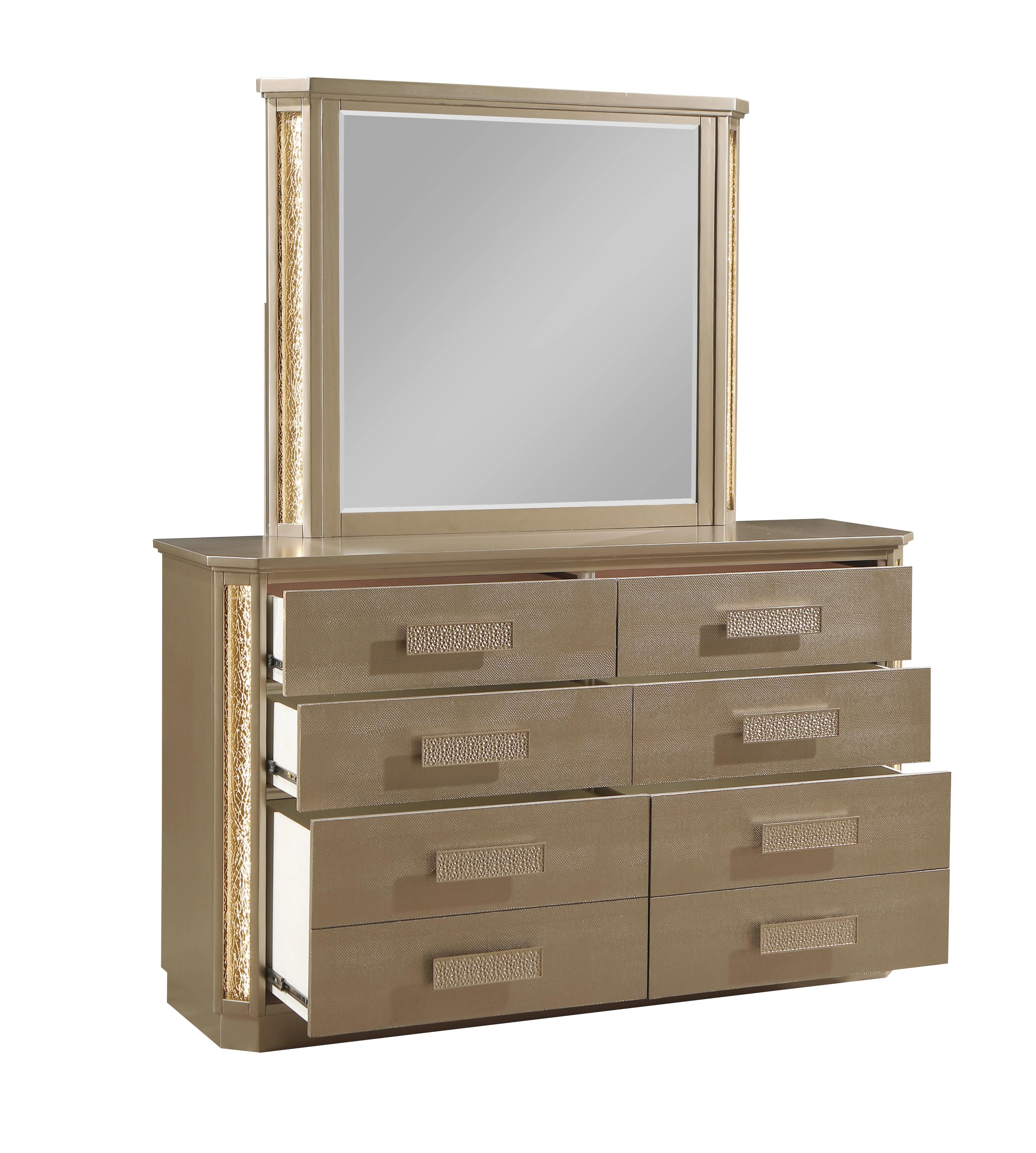 

    
 Photo  Gold & Copper Finish Storage King Bedroom Set 4Pcs Medusa Galaxy Home Modern
