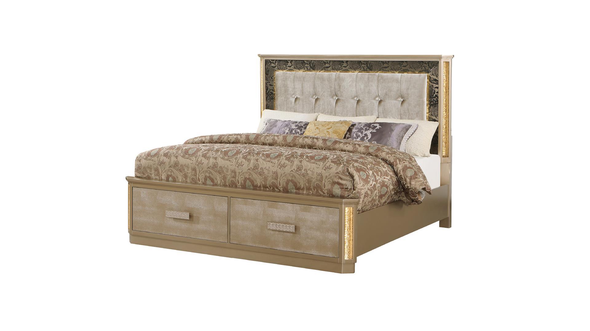 Contemporary, Modern Storage Bed MEDUSA 601955551601 in Gold Faux Leather