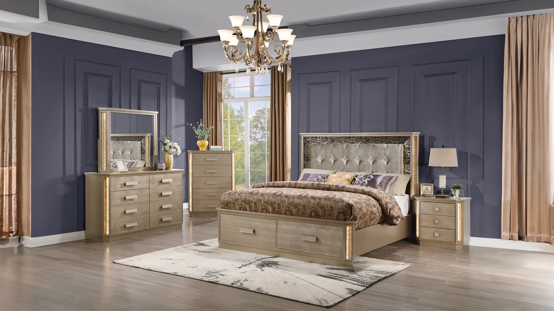 Contemporary, Modern Storage Bedroom Set MEDUSA 601955551663 in Gold Faux Leather