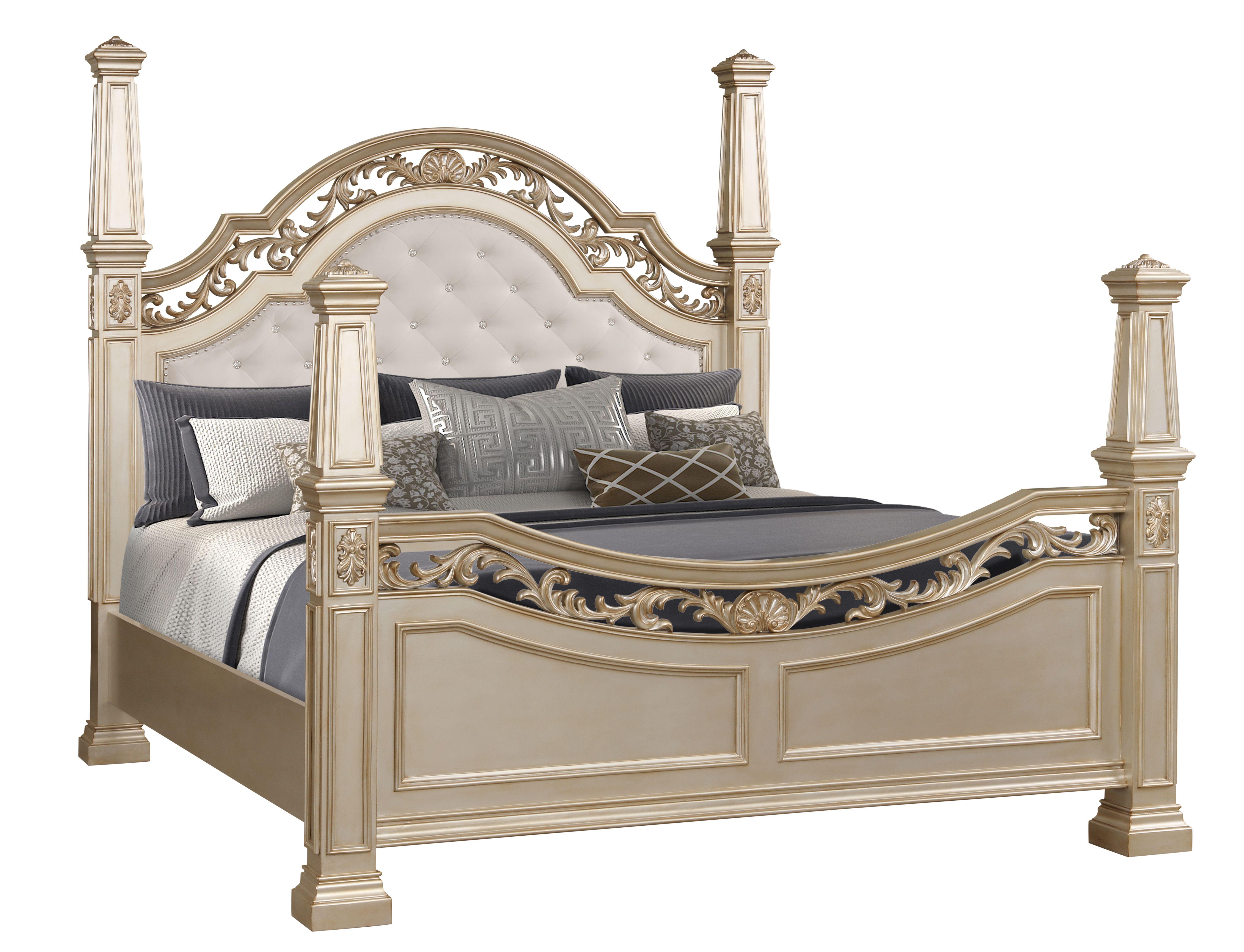 Traditional Poster Bed Valentina Valentina-Q-Bed in Gold 