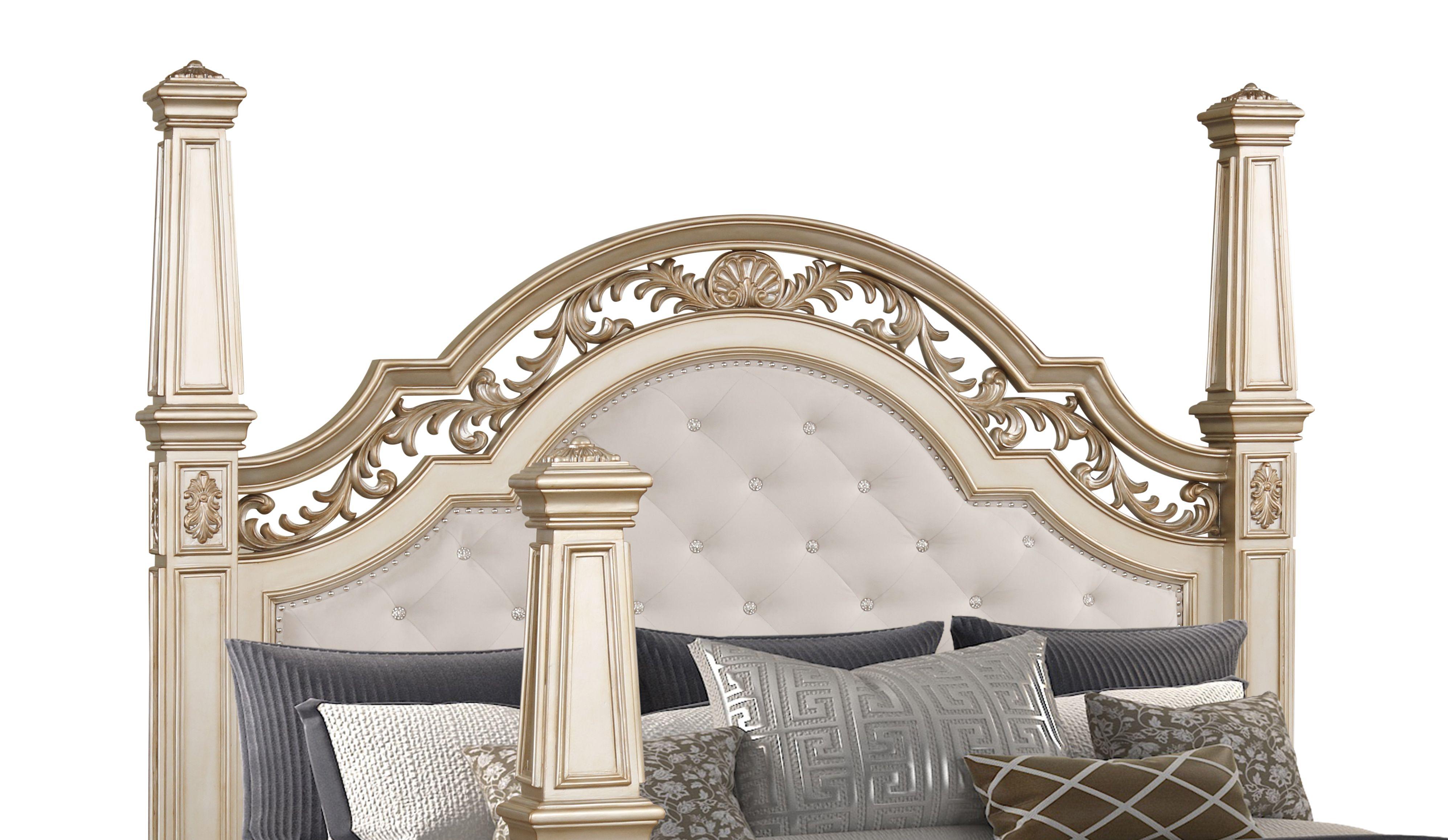 

    
Gold Finish Queen Poster Bed Traditional Cosmos Furniture Valentina
