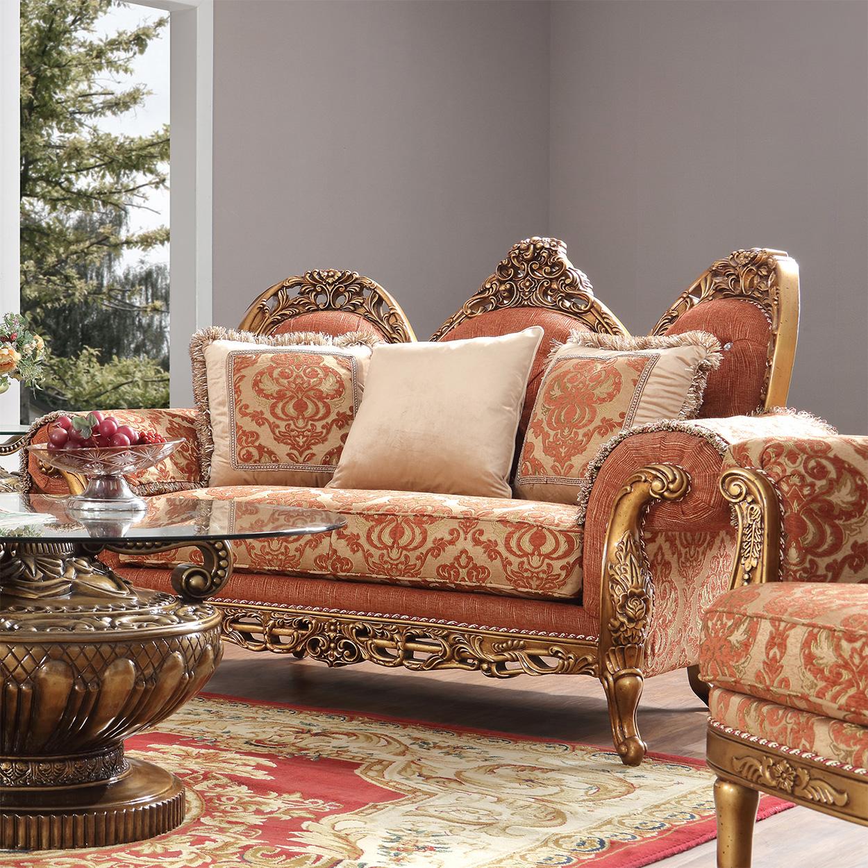 

    
Perfect Brown & Gold Sofa Set 6Pcs w/ Coffee Tables Traditional Homey Design HD-106
