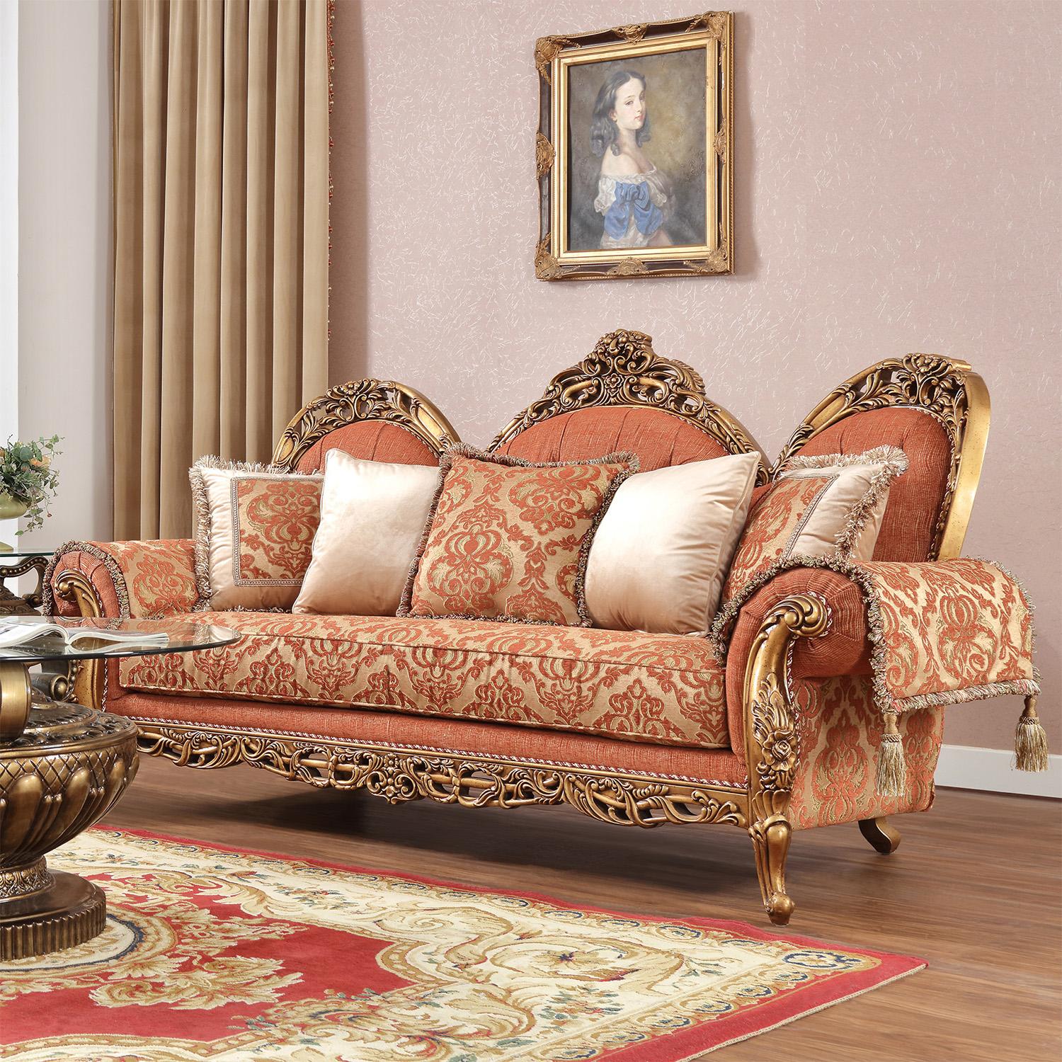 Traditional Sofa HD-106 HD-S106 in Gold, Brown Fabric