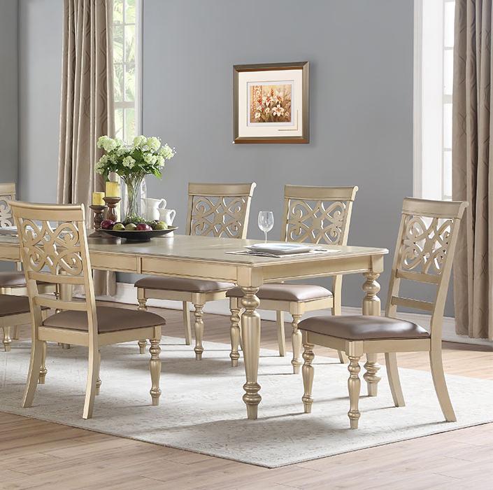Transitional Dining Room Set Zora Gold Zora Gold-Set-5 in Gold Faux Leather