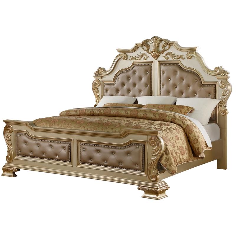 Traditional Panel Bed Miranda Miranda-K-Bed in Gold Faux Leather