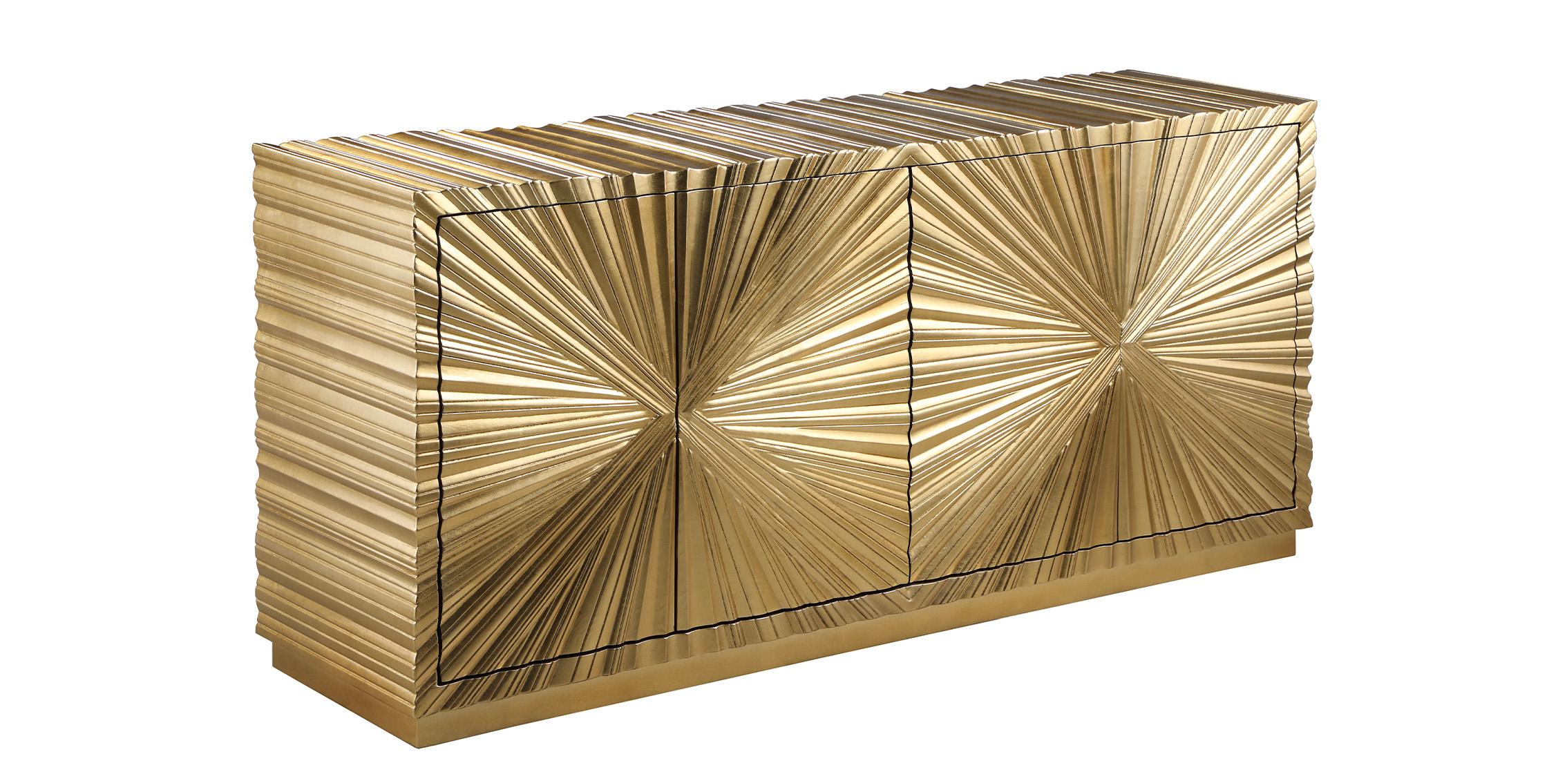 

    
Gold Leaf Carved Starburst Sideboard GOLDA 324 Meridian Modern Contemporary
