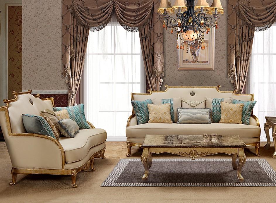 

    
Gold & Light Beige Sofa Set 2Pcs Traditional Cosmos Furniture Majestic
