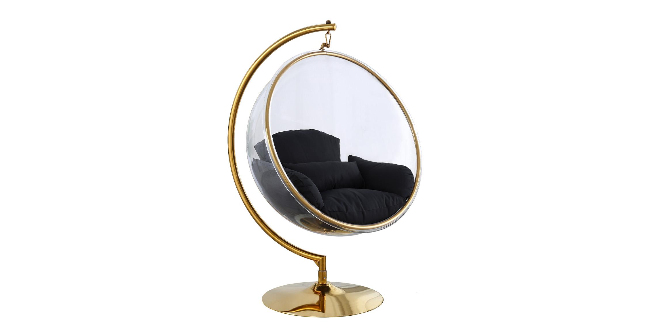 

    
Gold Metal Base Acrylic Swing Bubble Accent Chair LUNA 508Black Meridian Modern
