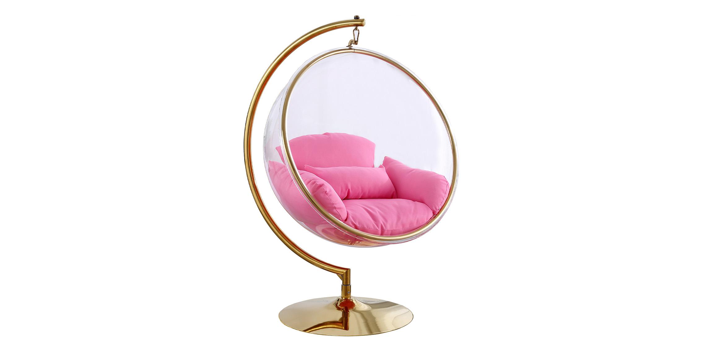 

    
Gold Metal Base Acrylic Swing Bubble Accent Chair LUNA 508Pink Meridian Modern
