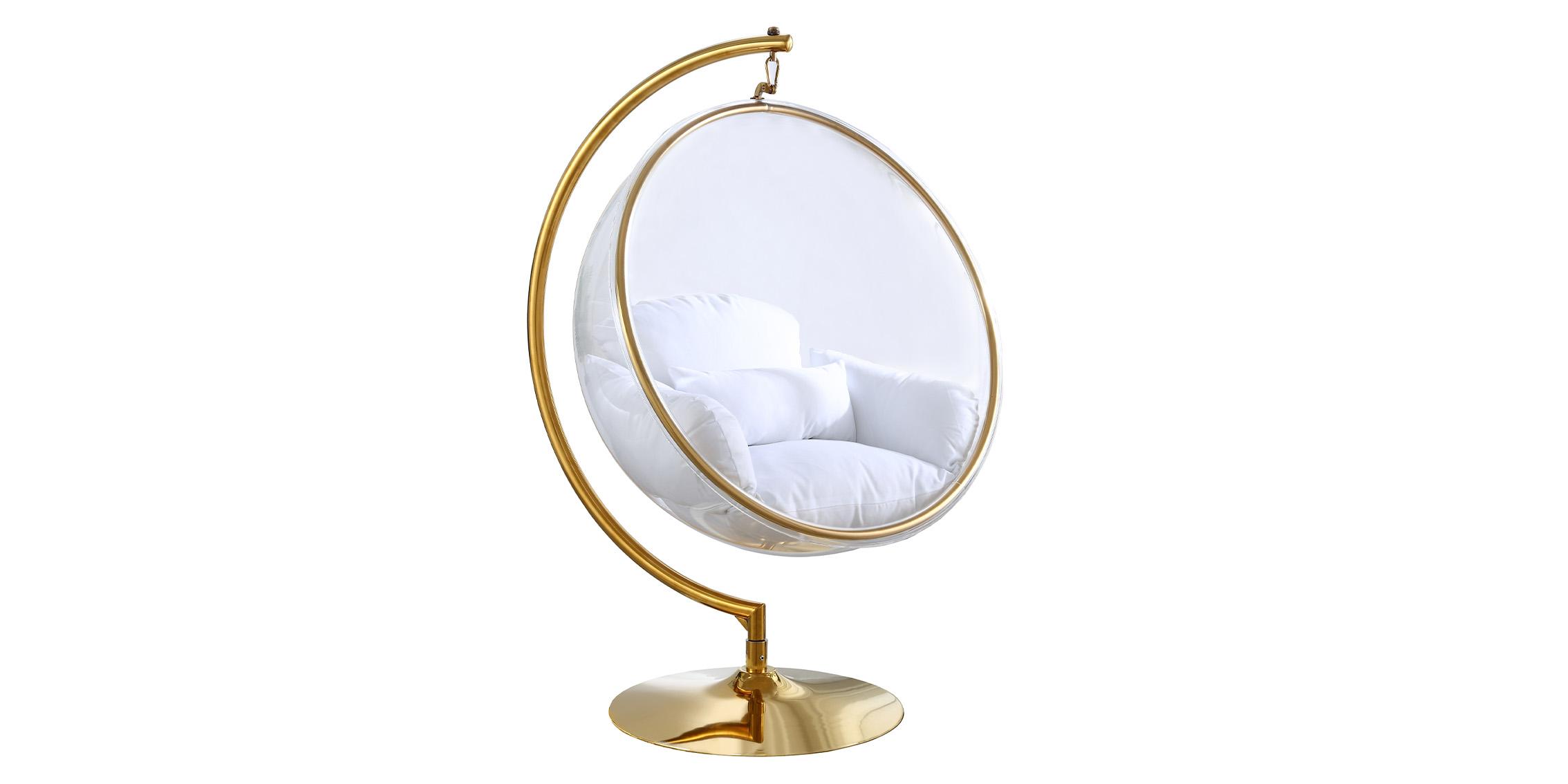 

    
Gold Metal Base Acrylic Swing Bubble Accent Chair LUNA 508White Meridian Modern

