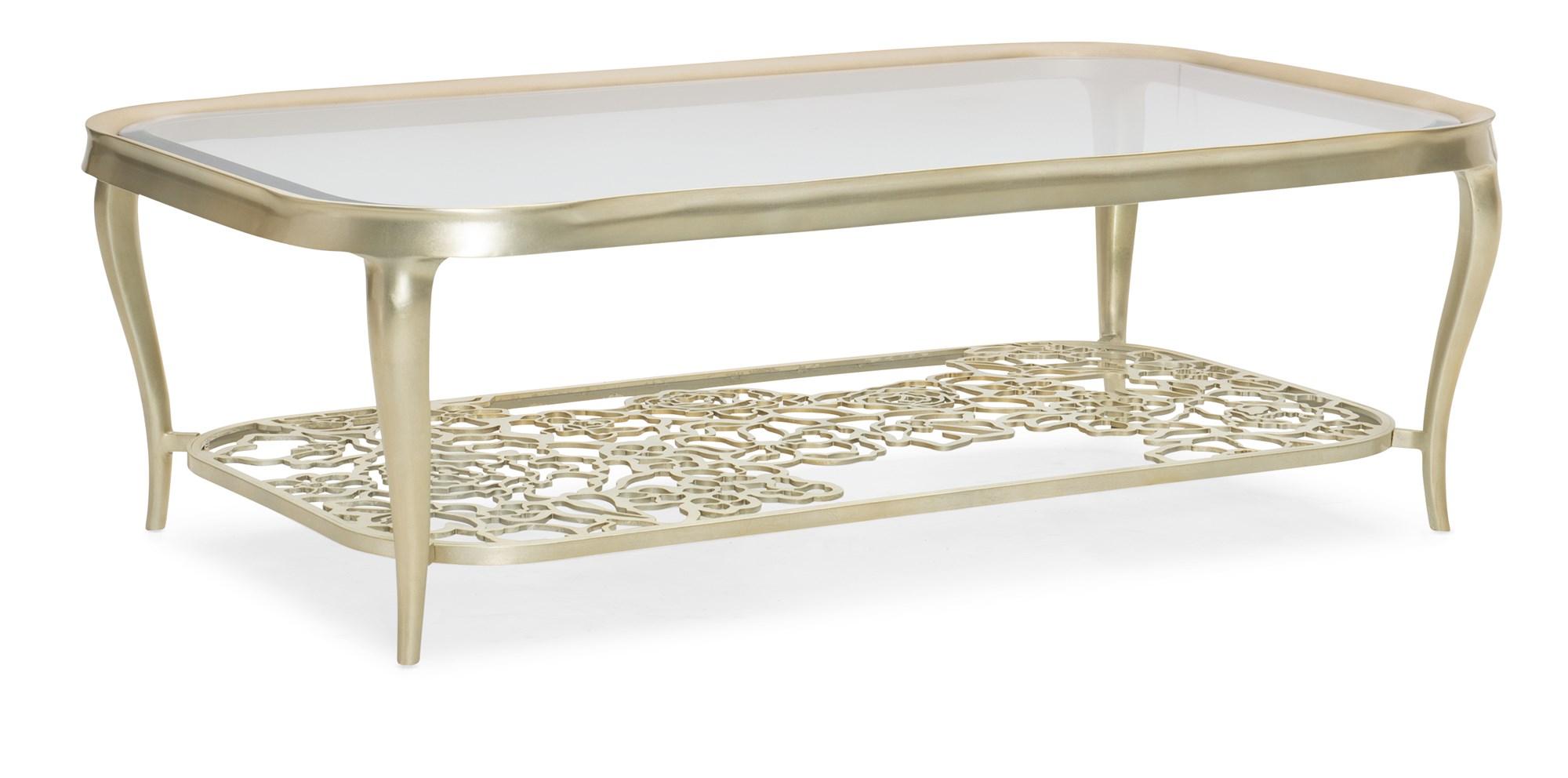 

    
Gold Metal Frame W/ Cutout Flowers Coffee Table FLOWER POWER by Caracole
