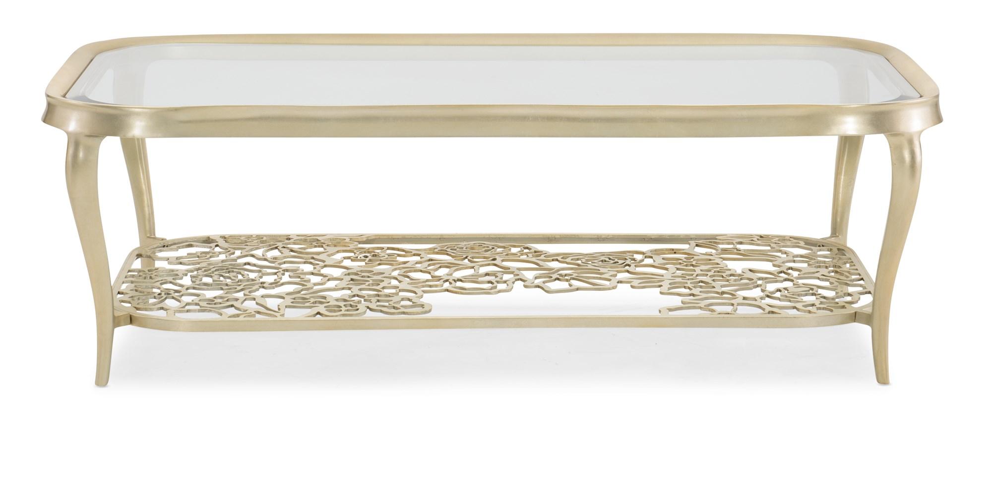 

    
Gold Metal Frame W/ Cutout Flowers Coffee Table FLOWER POWER by Caracole

