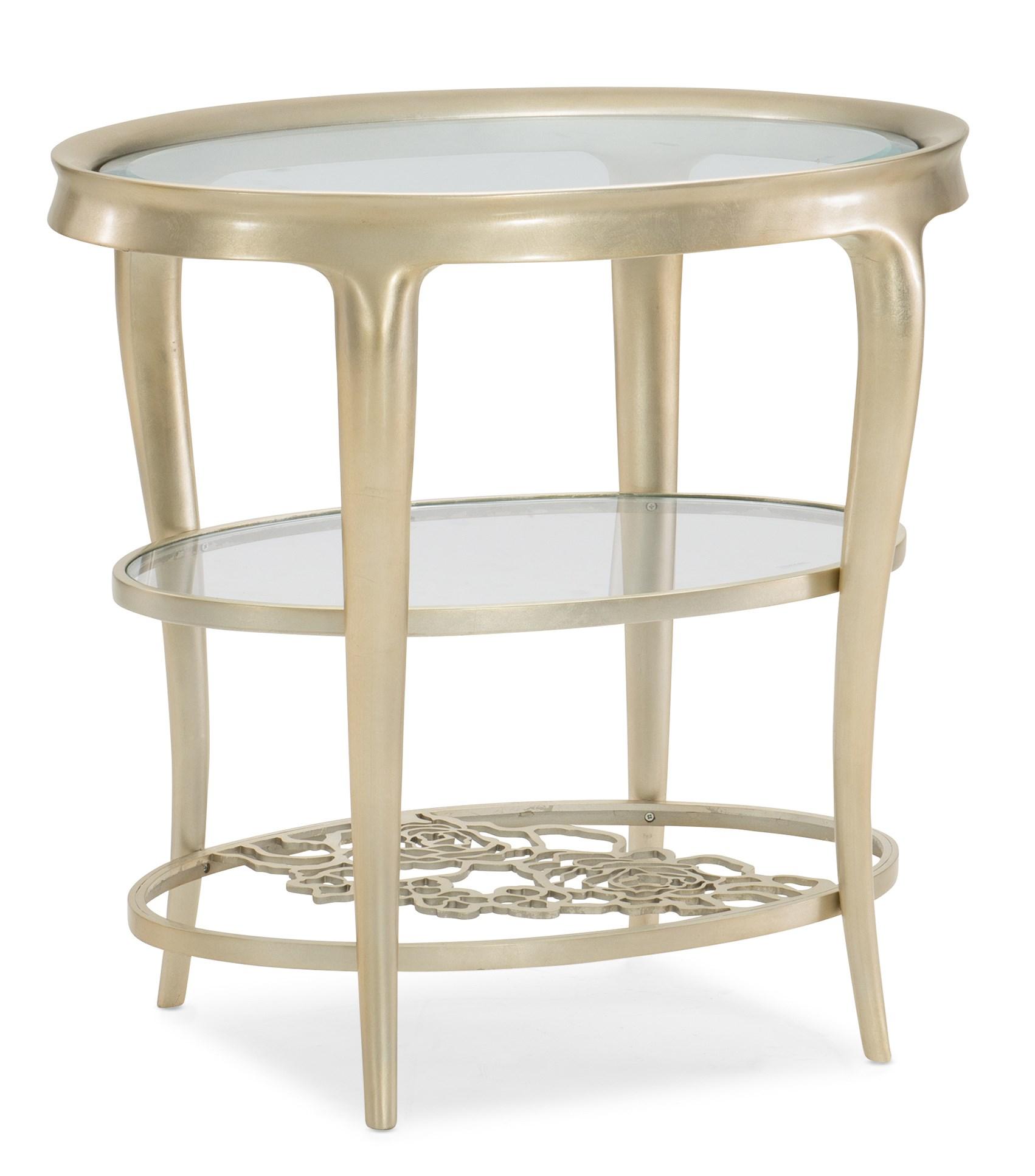 

    
Gold Metal Frame W/ Cutout Flowers Oval End Table WILD FLOWER by Caracole
