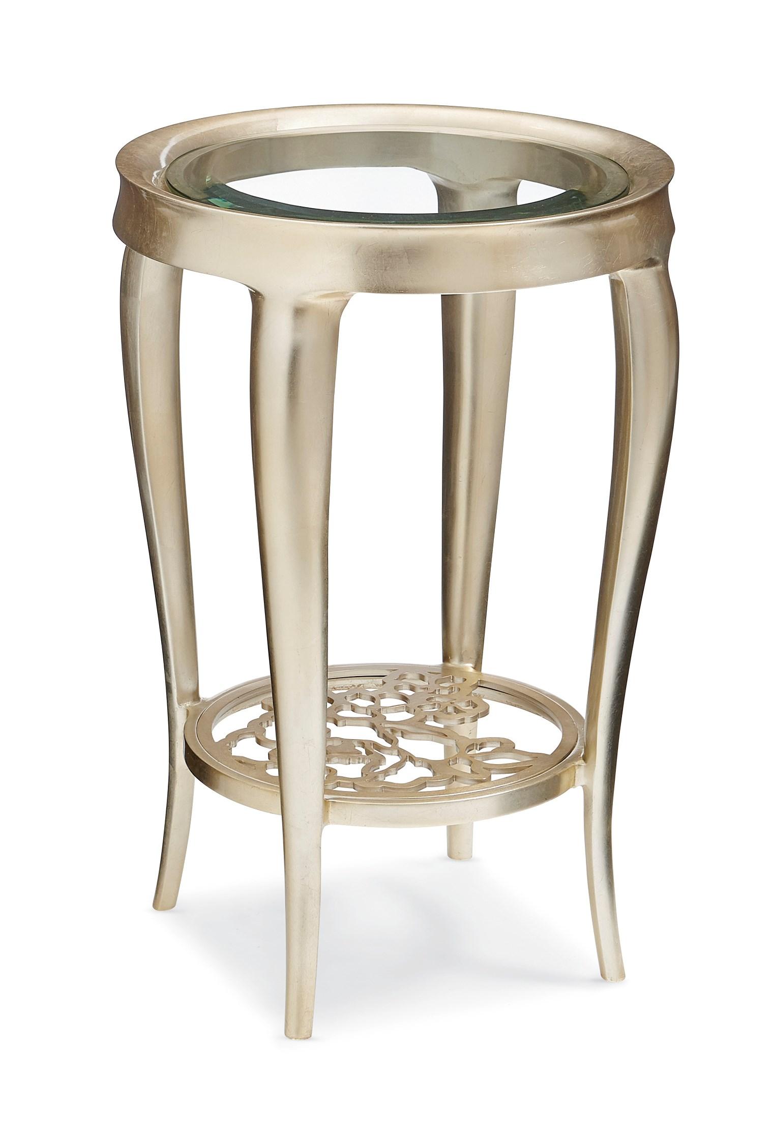 

    
Gold Metal Frame W/ Cutout Flowers Round End Table JUST FOR YOU by Caracole
