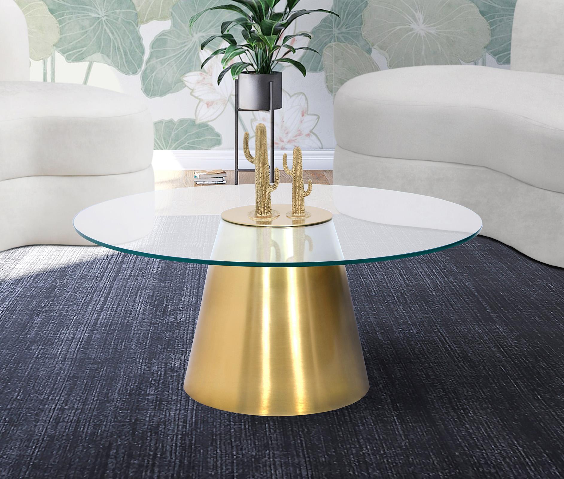 

    
Gold Metal & Glass Top Coffee Table GLASSIMO 298-CT  Meridian Contemporary
