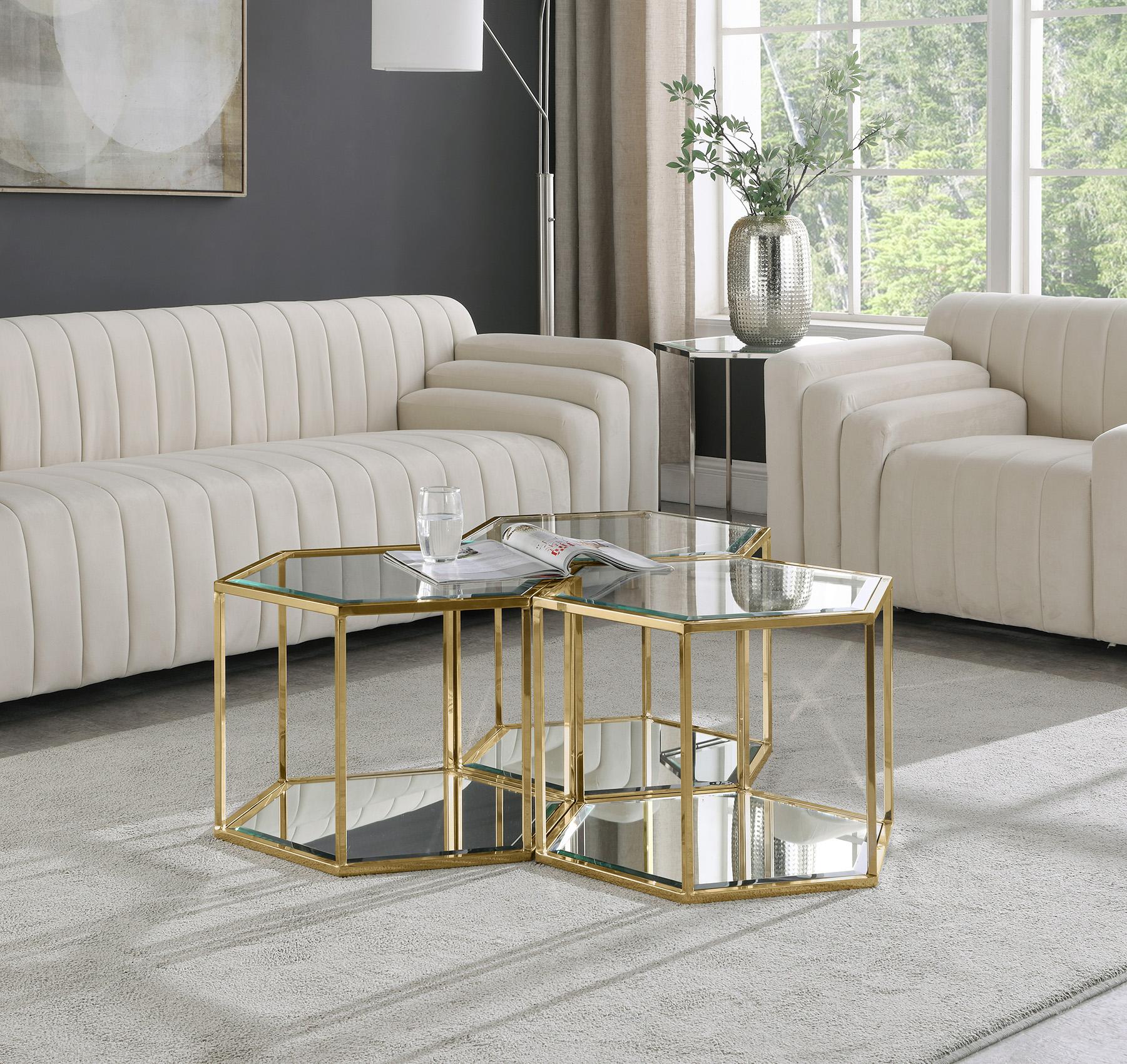 

    
Gold Stainless Steel & Glass Modular Coffee Table 205-CT-3PC Meridian Modern
