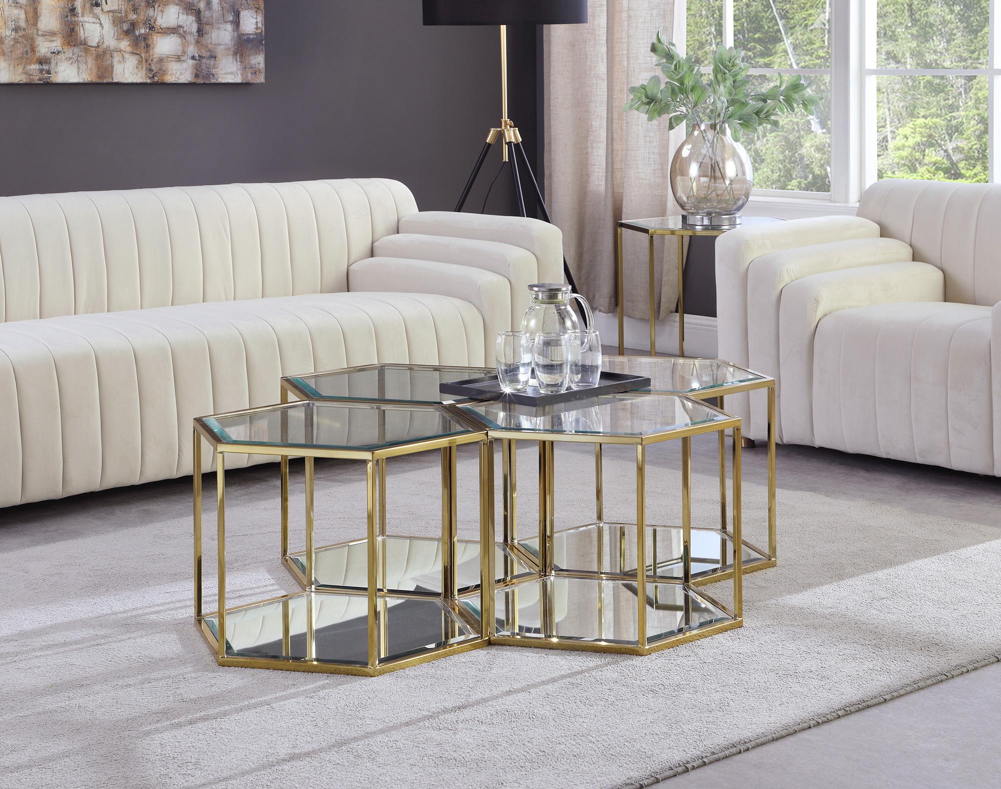 

    
Gold Stainless Steel & Glass Modular Coffee Table SEI 205-CT-4PC Meridian Modern
