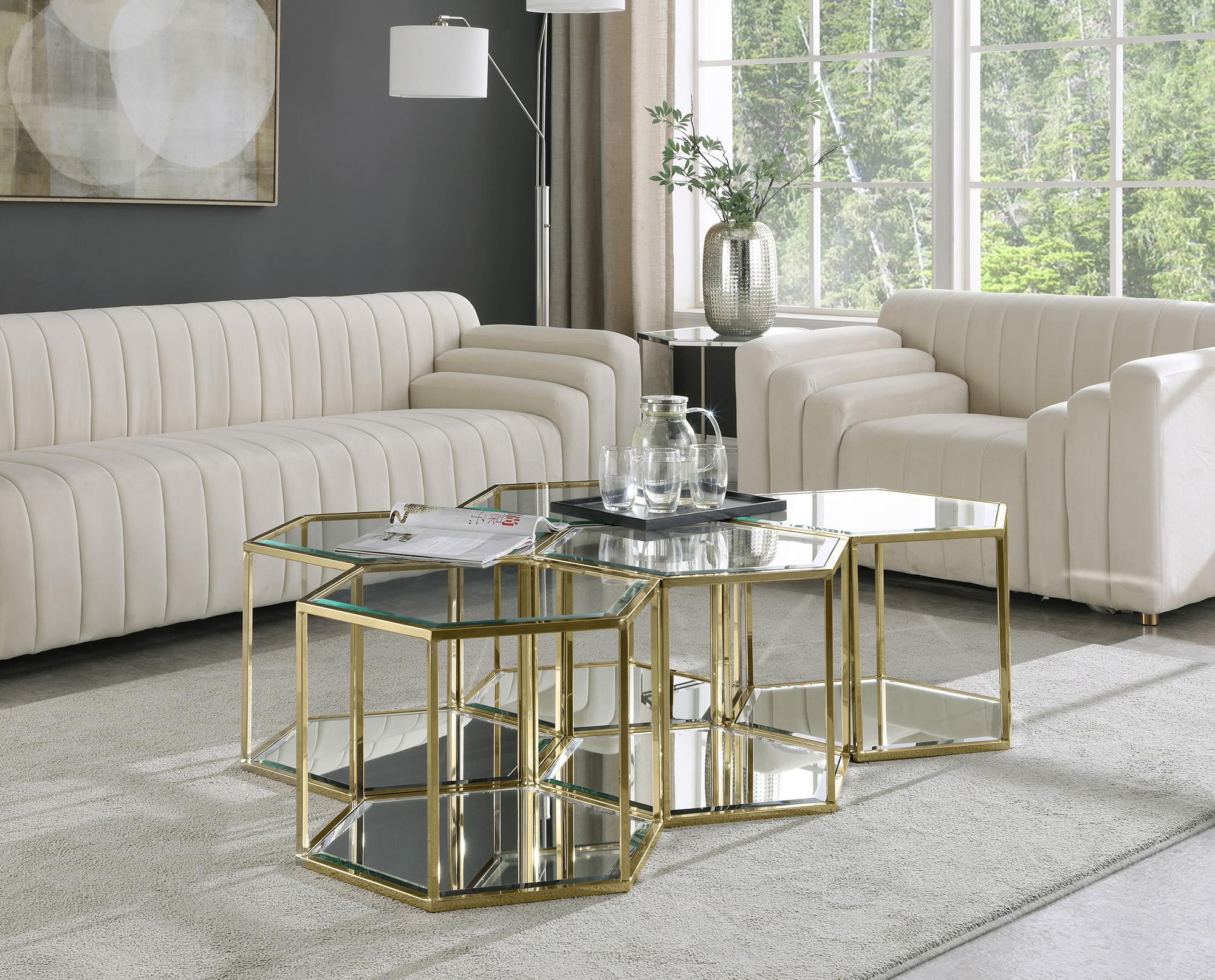 

    
Gold Stainless Steel & Glass Modular Coffee Table SEI 205-CT-5PC Meridian Modern
