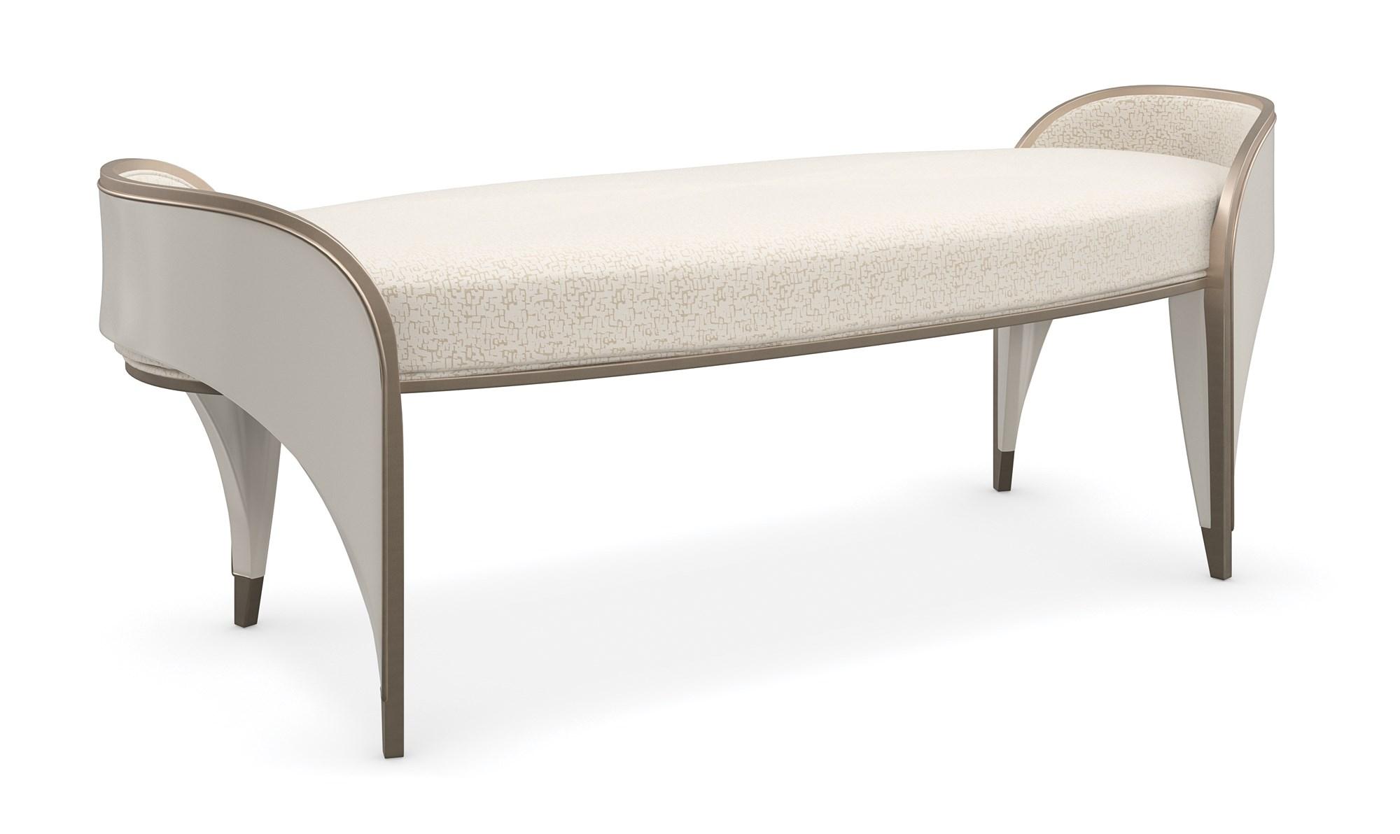 Contemporary Bed Bench VALENTINA BED BENCH C113-422-081 in Pearl, Gold Fabric