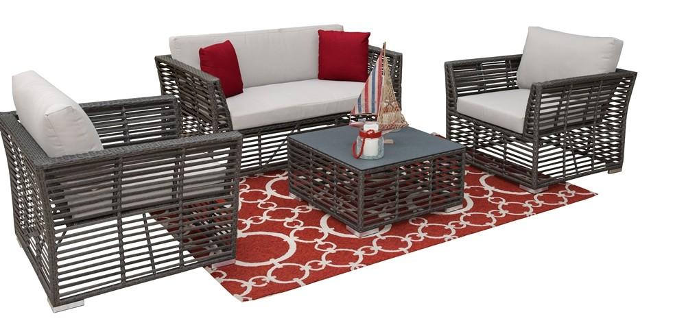 Modern Outdoor Dining Set Graphite PJO-1601-GRY-4SE in Gray, Beige Fabric