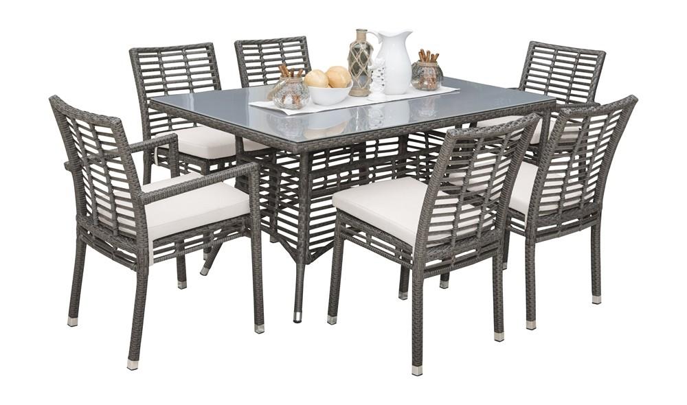 Modern Outdoor Dining Set Graphite PJO-1601-GRY-7DS in Gray, Beige Fabric