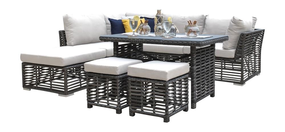 Modern Outdoor Dining Set Graphite PJO-1601-GRY-7SEC in Gray, Beige Fabric