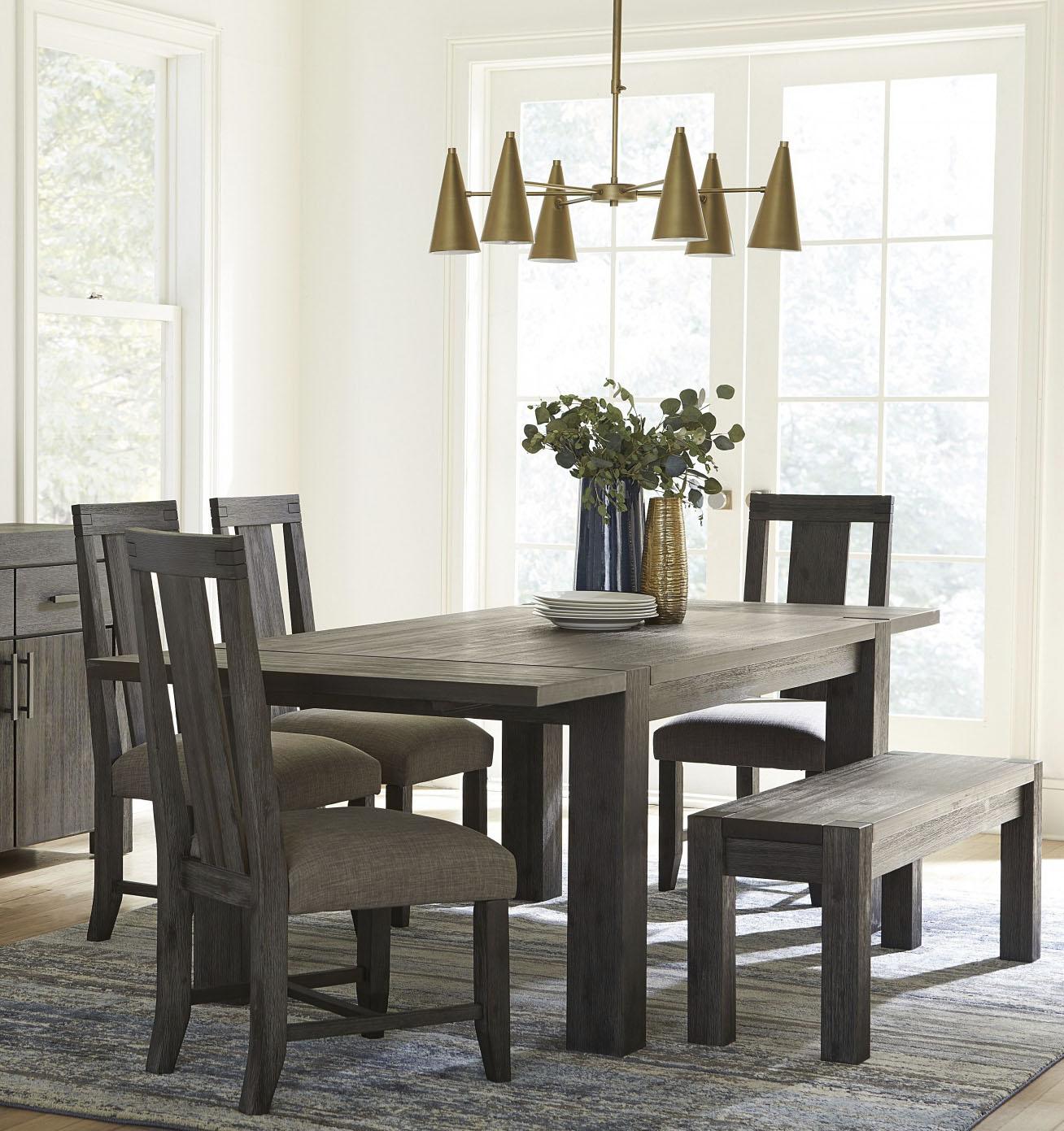 

    
Graphite Finish Acacia Solids Dining Set 6Pcs w/ Bench MEADOW by Modus Furniture
