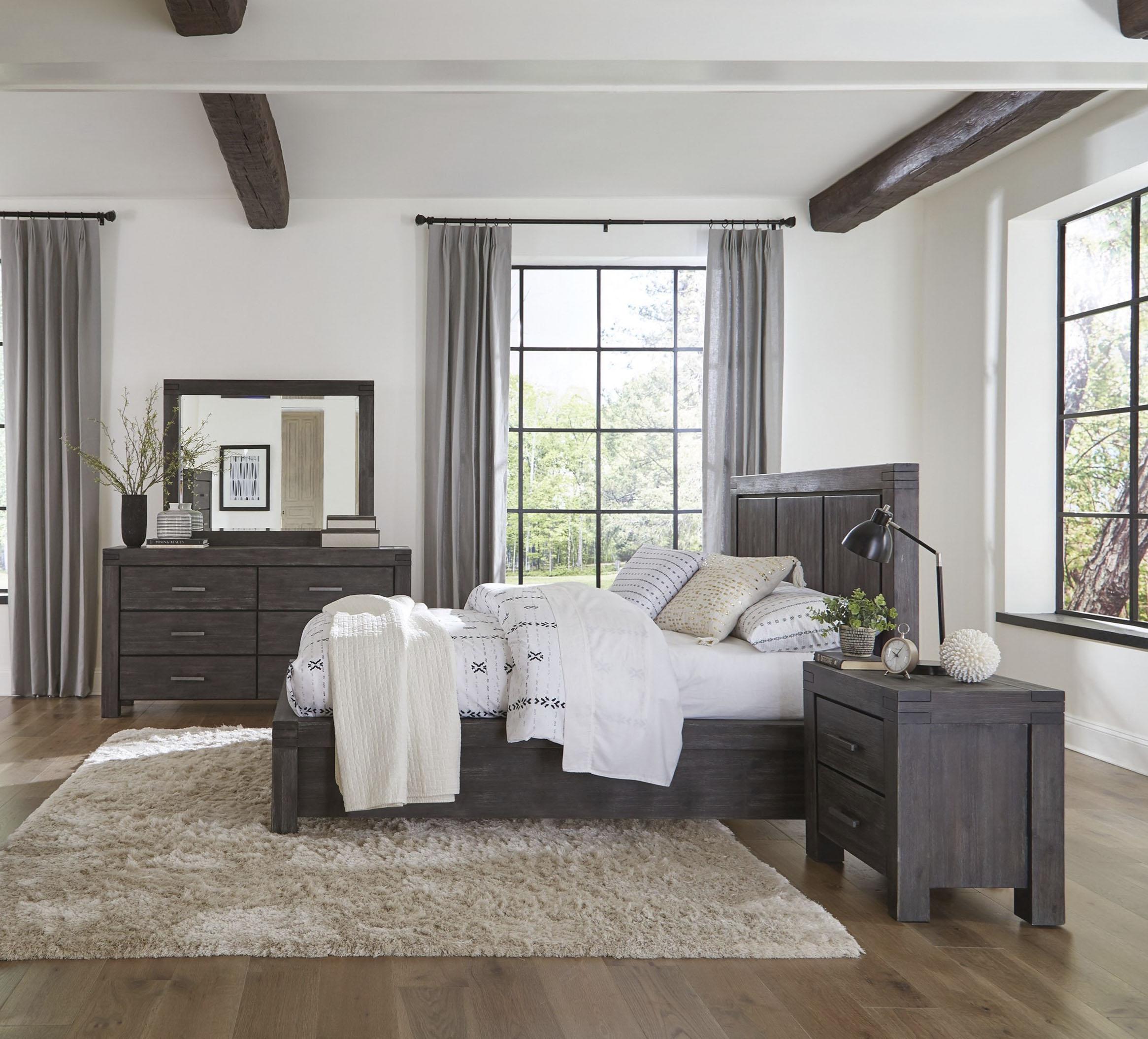 

    
Graphite Finish Acacia Solids King Platform Bedroom Set 4Pcs MEADOW by Modus Furniture

