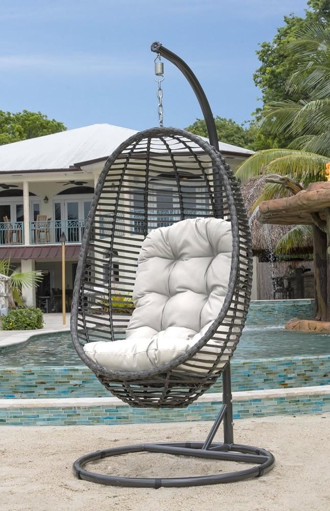 

    
Graphite Woven Hanging Chair w/ off-white cushion w/Hanging Chair Frame PJO-1601-GRY-HC Panama Jack
