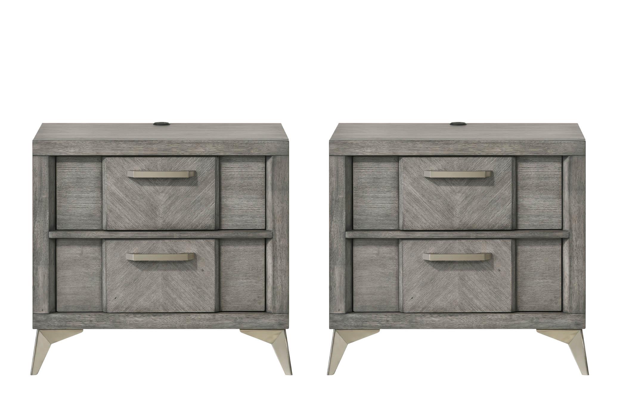 Contemporary, Modern Nightstand Set ARIES 211-120-Set 211-120-Set in Gray 