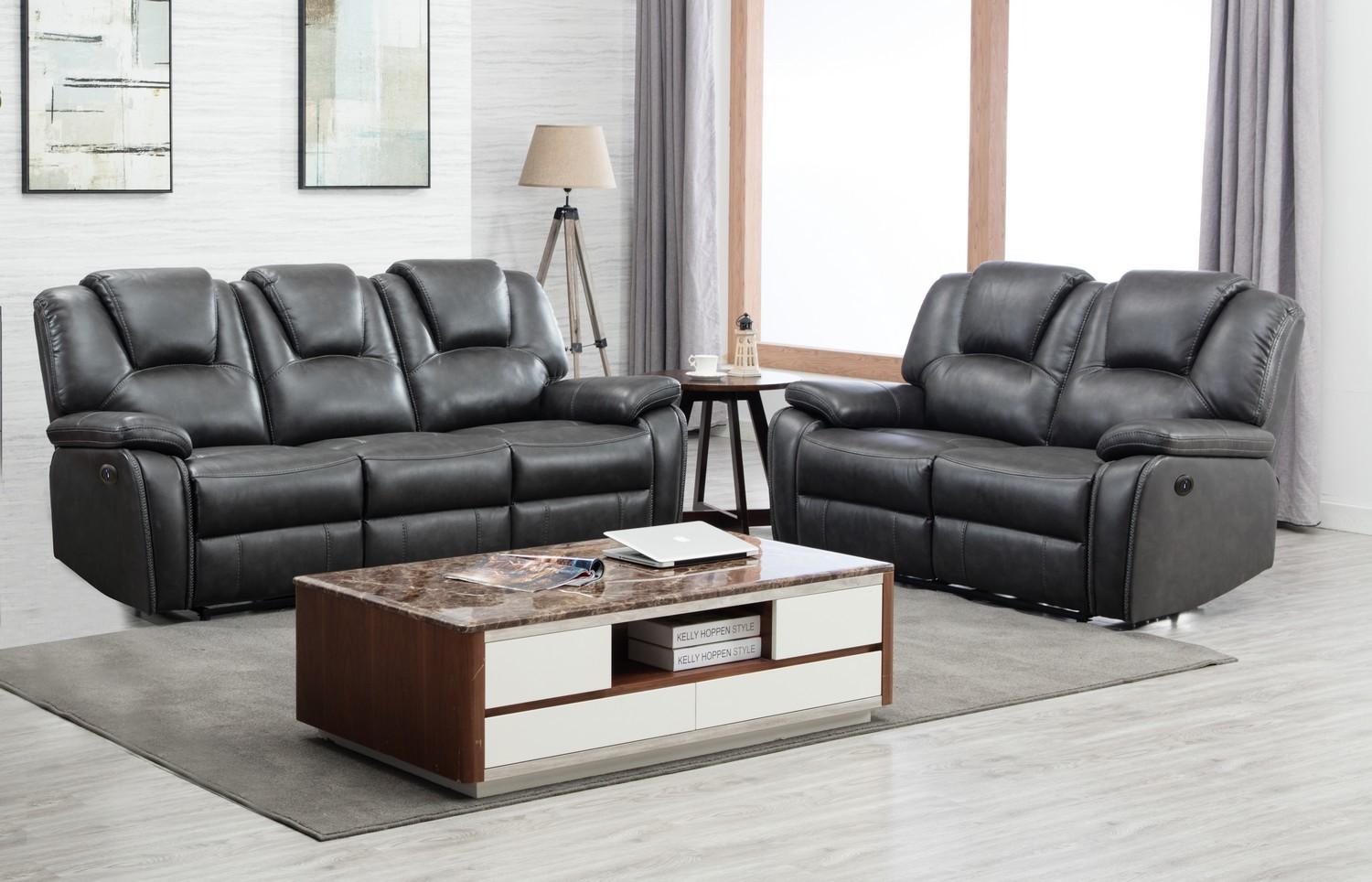 Contemporary Reclining Set 7993 7993-GRAY-PWR-2PC in Gray Leather Air Material