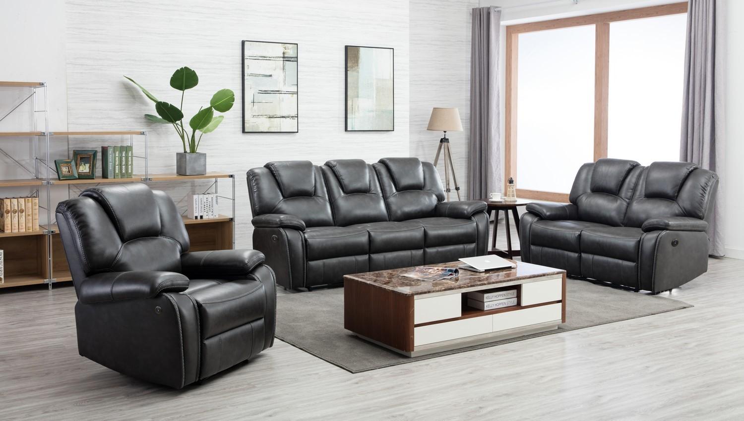 

    
Gray Air Leather Power Reclining Sofa Set 3Pcs Contemporary 7993 Global United
