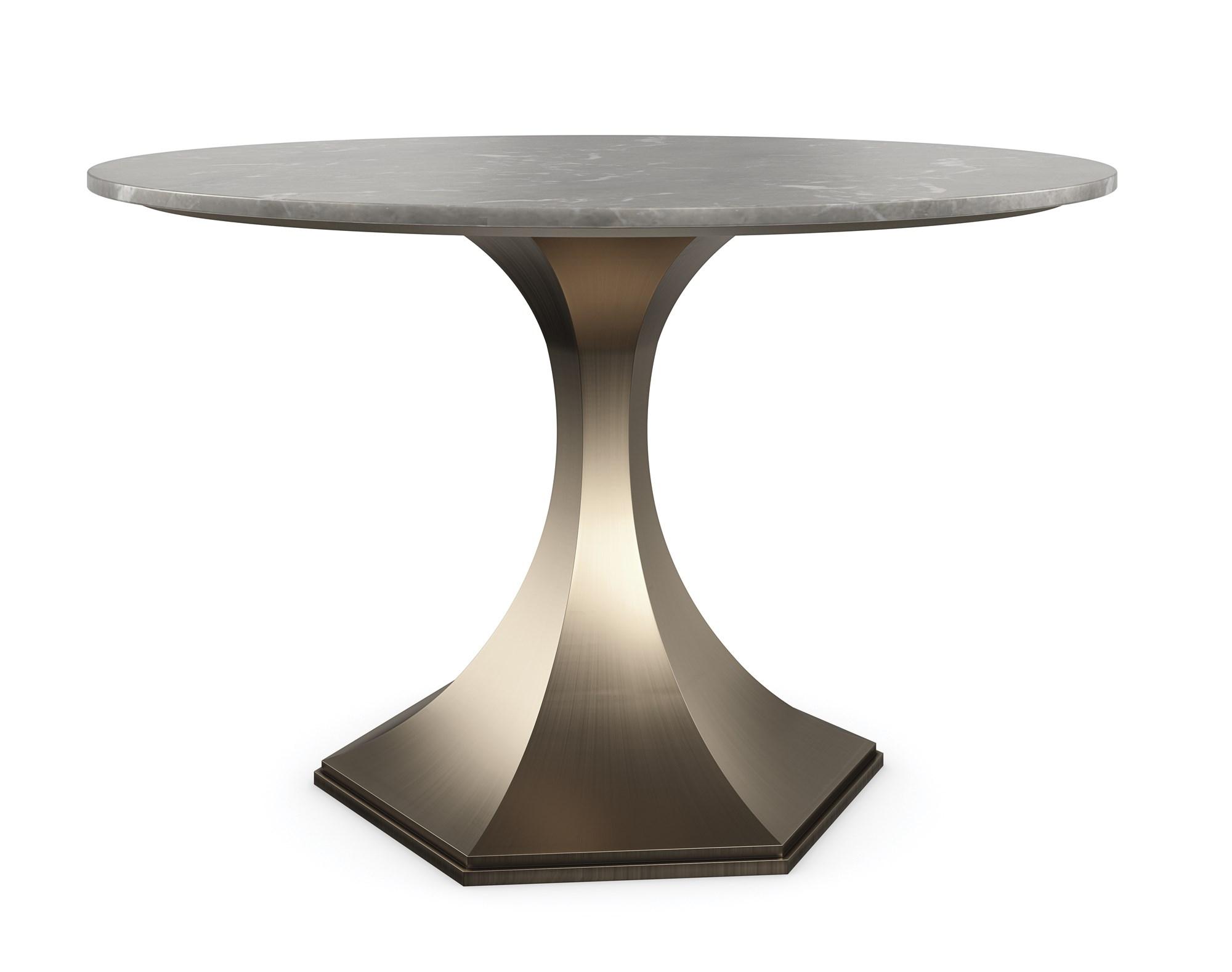 

    
Gray Armani Marble Top & Antique Brass Base Dining Table TOP BRASS by Caracole
